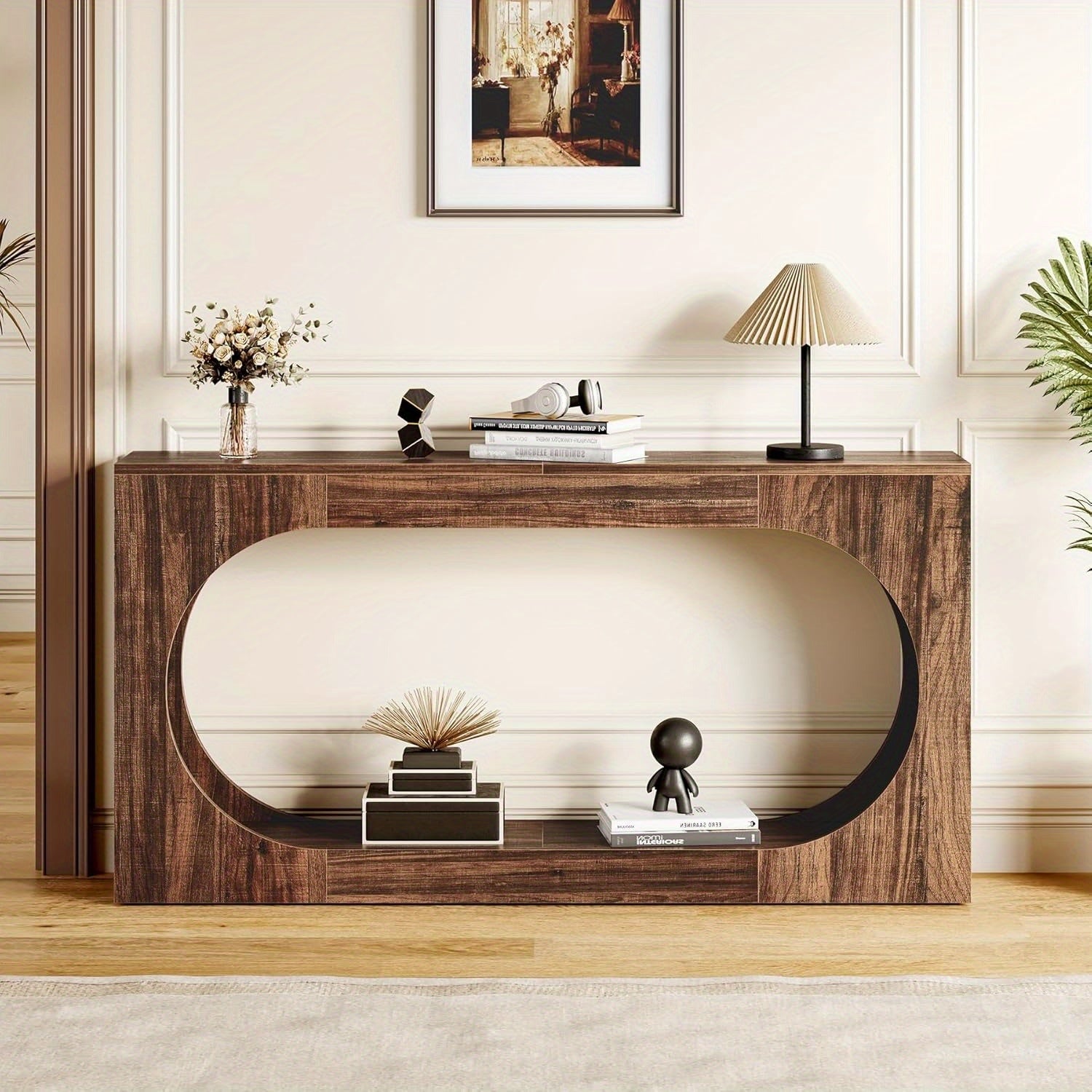 Chic 160 cm Farmhouse Console Table - Easy Assembly, Sturdy MDF with Faux Wood Grain, Perfect for Living Room or Entryway Decor