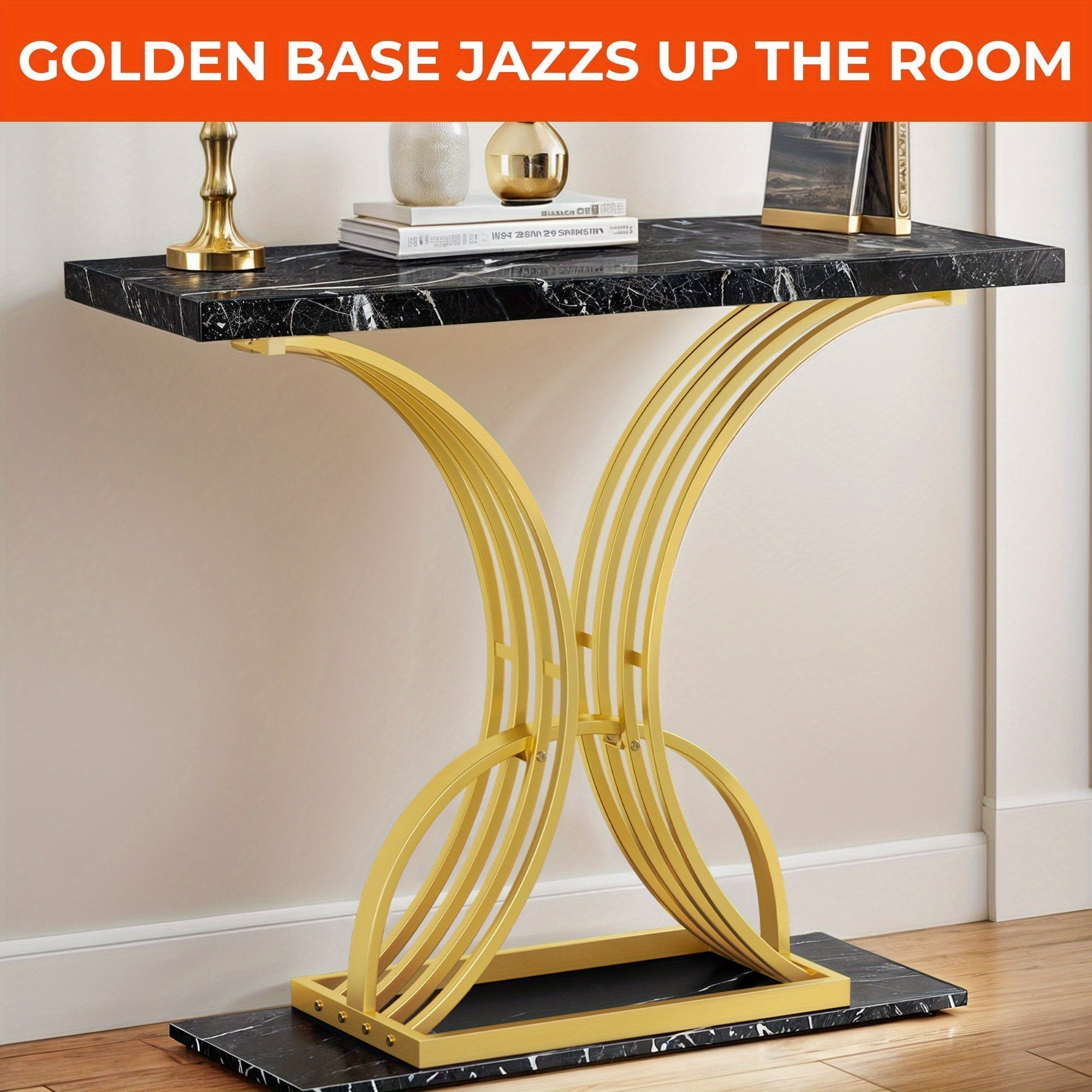 Modern Faux Marble Accent Console Table with Gold Metal Legs for Entryway Sofa - Perfect Halloween and Christmas Gift