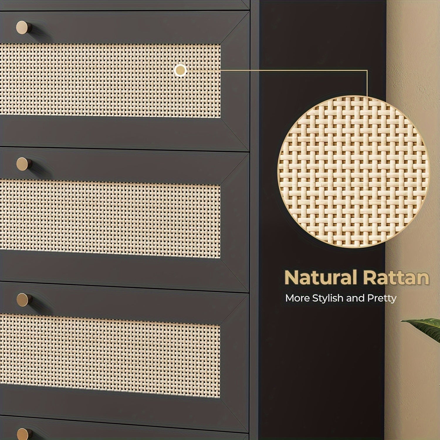 Modern Tall Bedroom Dresser Rattan Dresser For Bedroom With 5 Drawer Chest Of Drawers For Living Room