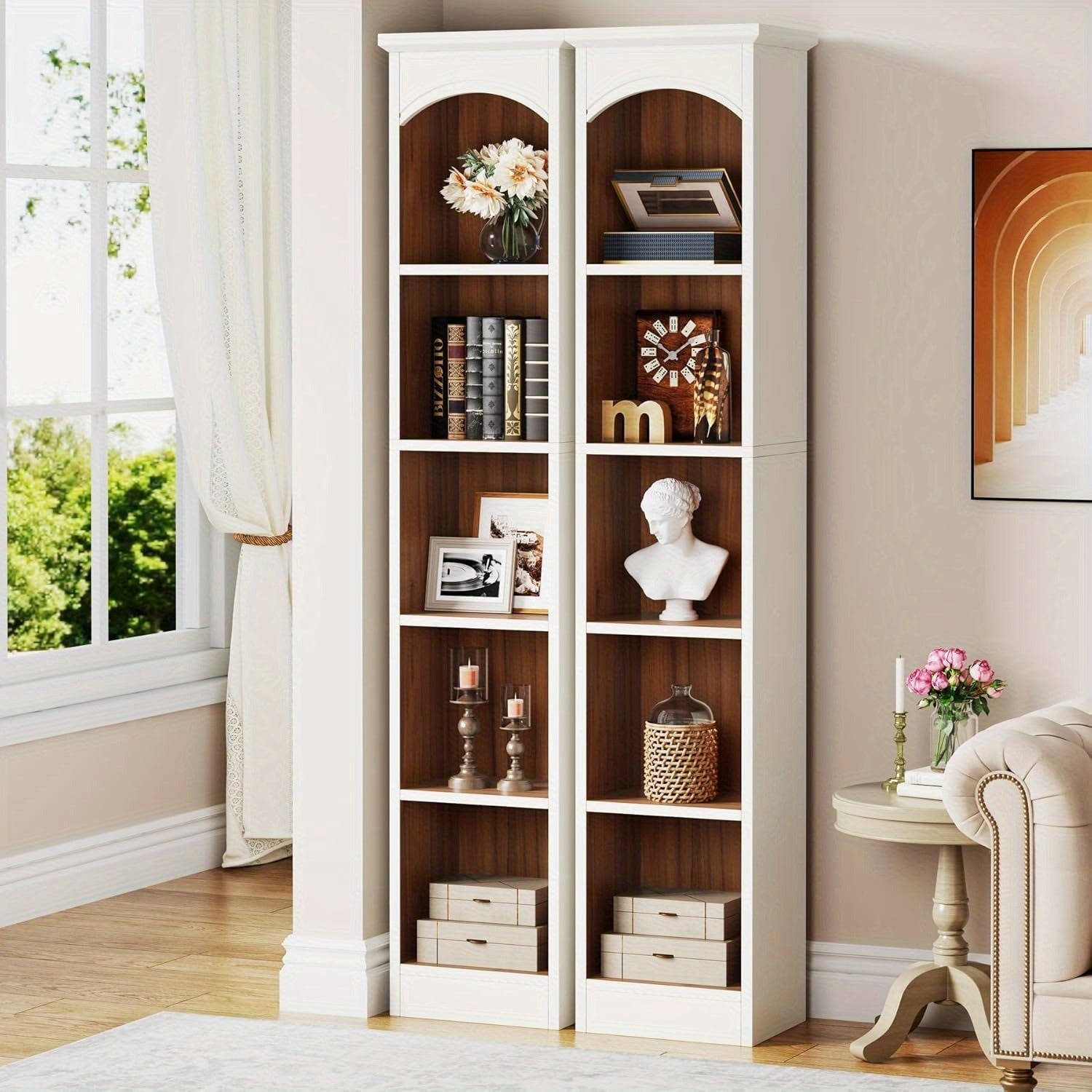 Tall Narrow Bookcase, Multi-Tier Cube Bookshelf with Storage, Modern Slim Corner Display Shelves for Home Office, Living Room