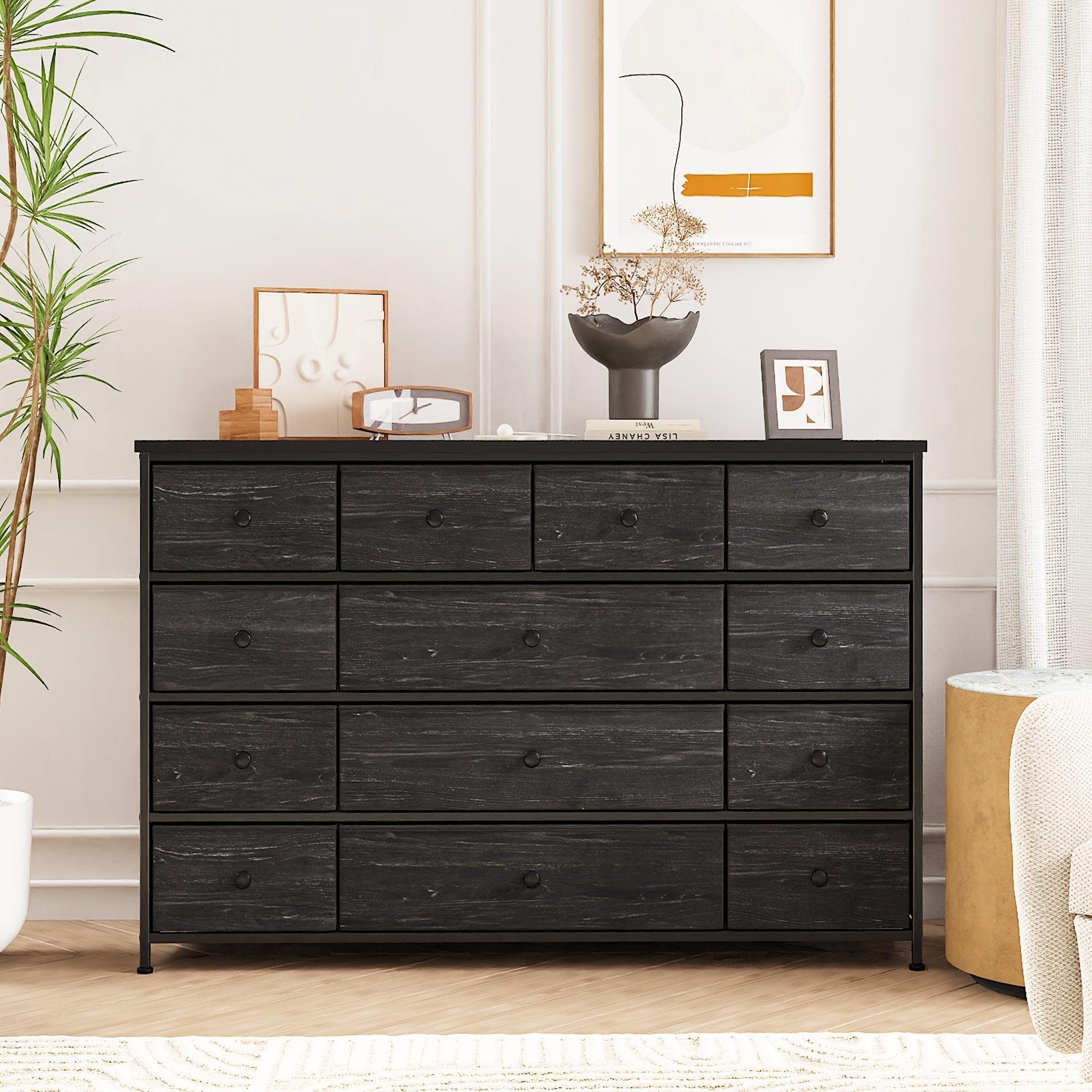 Black Dresser, Dresser for Bedroom, Dresser with 13 Storage Drawer, Dressers & Chests of Drawers for 55" TV, Black Dresser for Bedroom, Long Dresser for Closet, Entryway