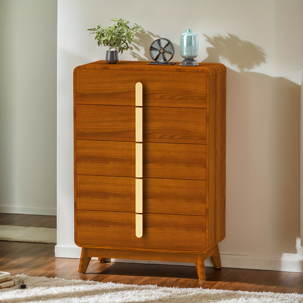 Mid Century Modern Dresser, 5, 6 Drawer Dresser With Storage, Chest Of Drawers With Metal Handle, Dresser TV Stand, Large Wood Drawer Organizer For Bedroom, Living Room, Hallway, Cherry