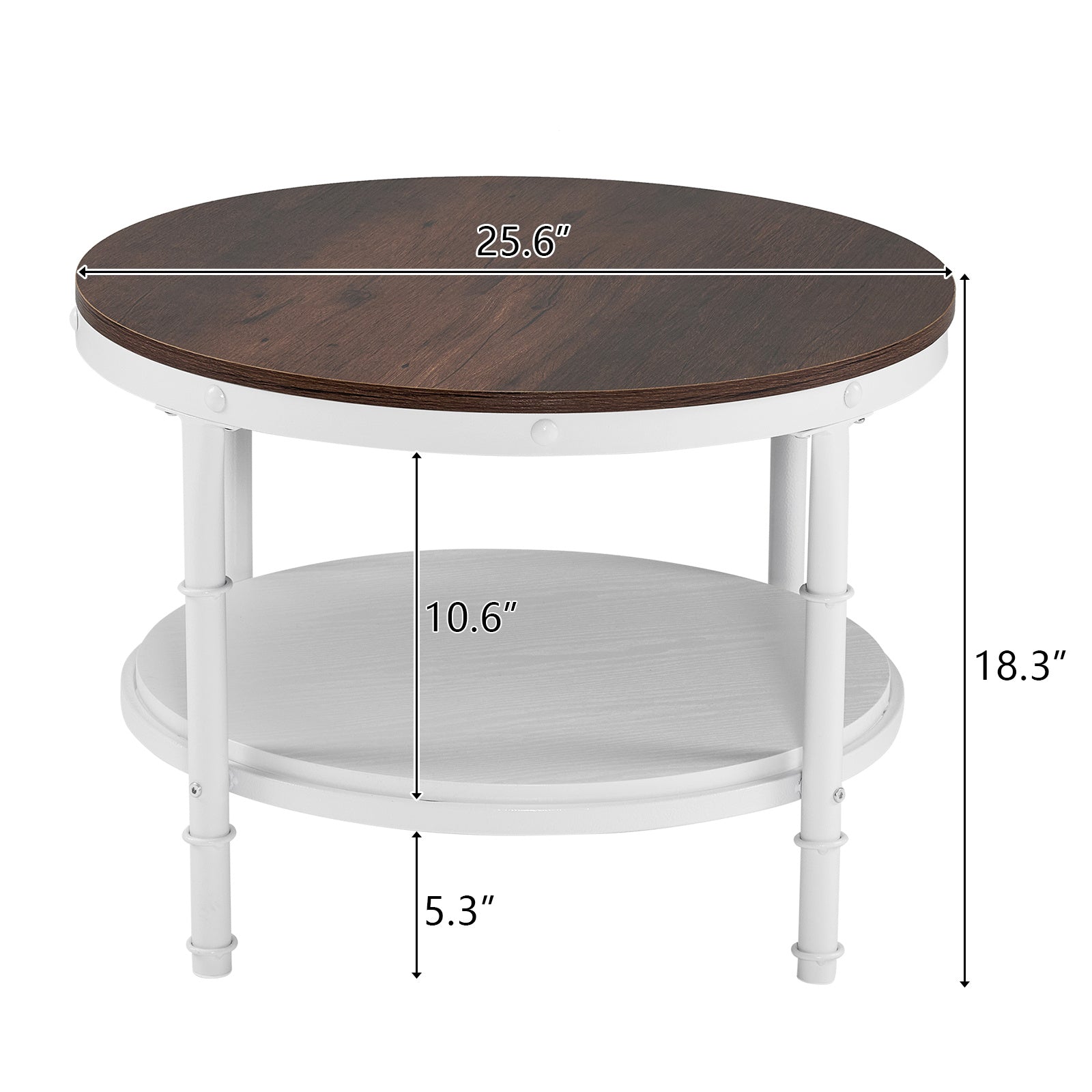 63cm Round Coffee Table, 2-Tier Storage Wood Center Circle Accent Table for Living Room, Bedroom, Apartment and Small Spaces, Sturdy Metal Frame