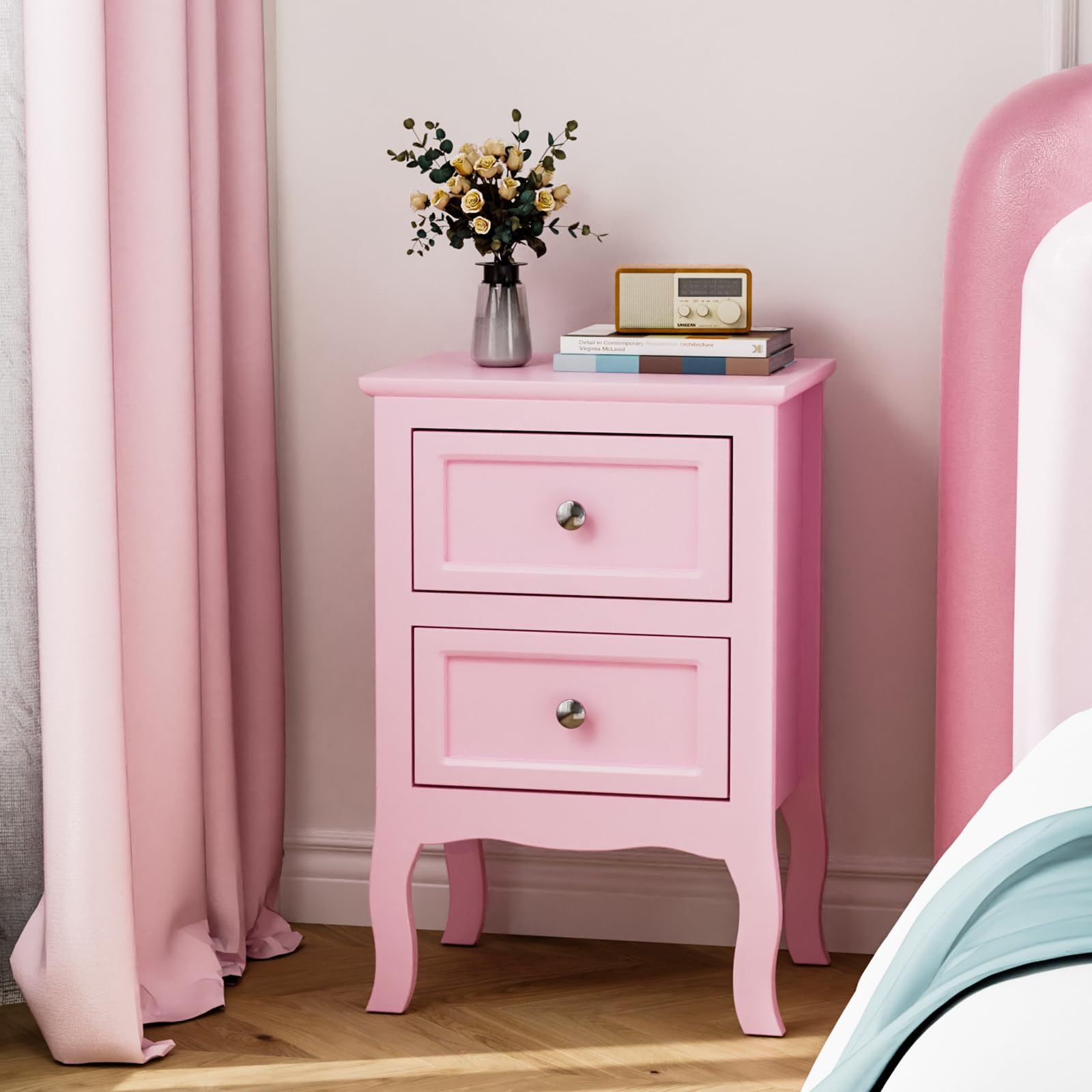 Nightstand with 2 Drawers, Night Stands for Bedrooms, Small Bed Side Table/ Night Stand with Drawers for Small Spaces