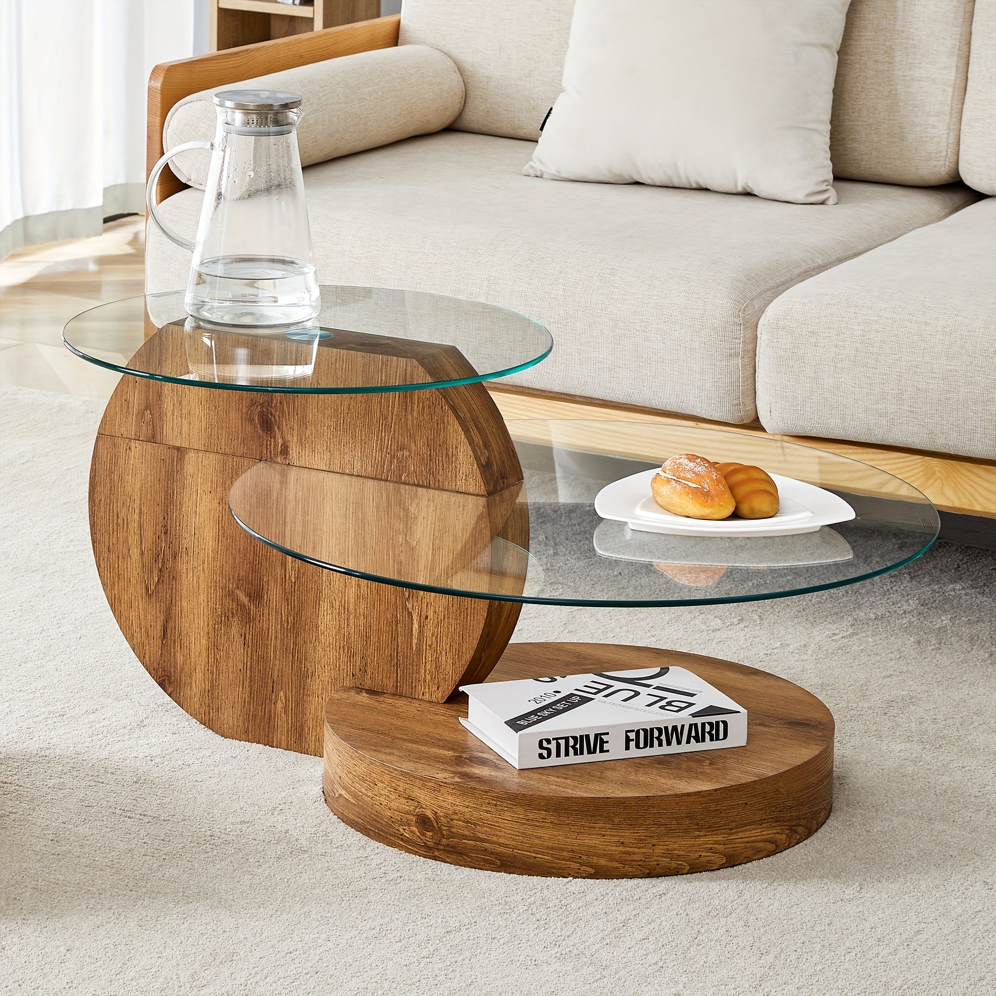 Tempering Glass Coffee Tables For Living Room Round Coffee Tables Modern Double Layer Round Table Circle Coffee Table For Small Space Home Office, Durable And Not Easily Broken, With A Modern And Fashionable Design Feel (35.4