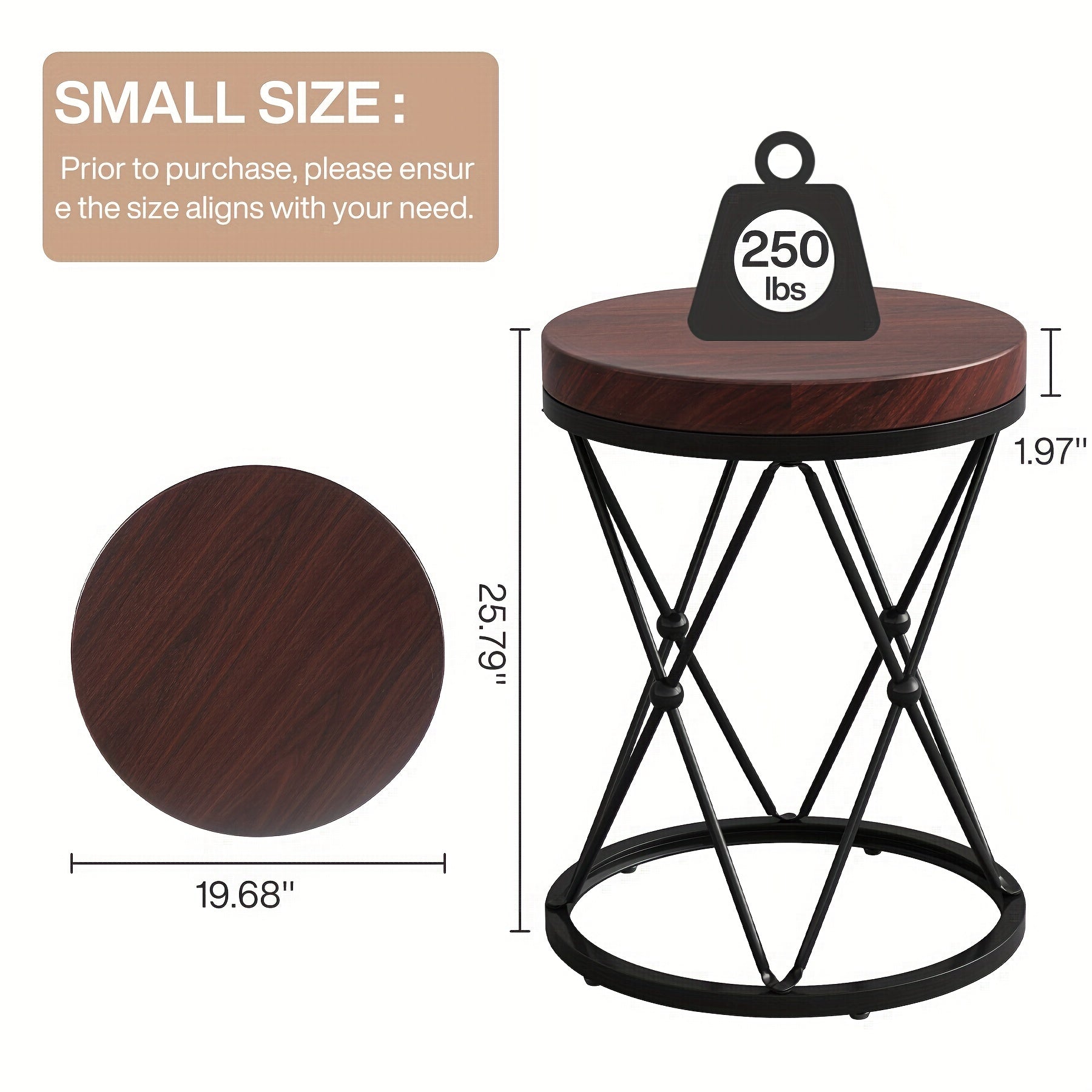 50cm Round End Table, Modern Sofa Side Table With X-Shaped Base, Wooden And Metal Cocktail Table Accent Table Nightstand For Living Room Bedroom