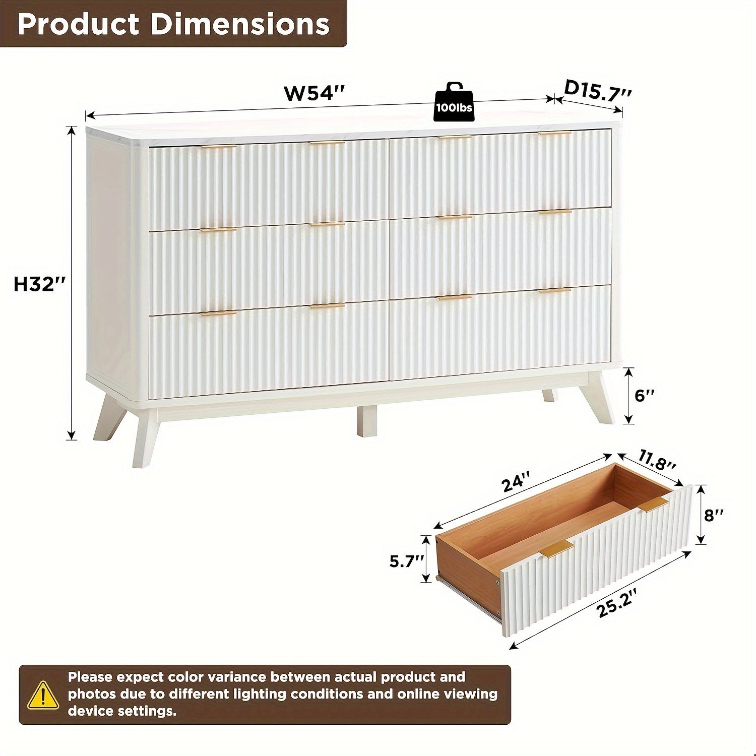 Fluted 6 Drawers Dresser, 138cm Wide Modern Chest of Drawers with Faux Marble Top, Curved Profile Design, Dresser TV Stand, Wood Drawer Organizer for Bedroom, Living Room, Hallway