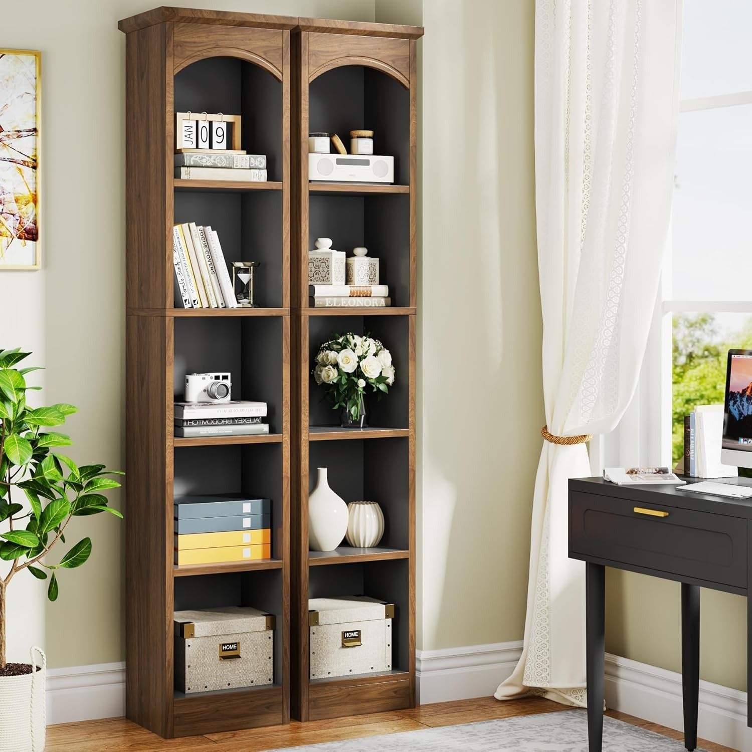 Tall Narrow Bookcase, Multi-Tier Cube Bookshelf with Storage, Modern Slim Corner Display Shelves for Home Office, Living Room