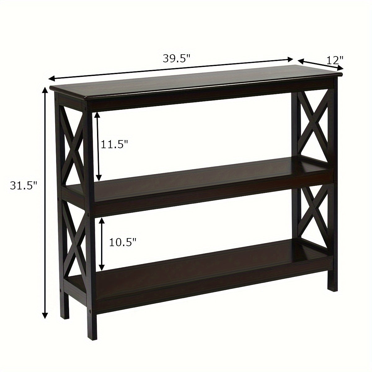 3-Tier Console Table X-Design Bookshelf Sofa Side Accent Table w/Shelf Espresso (76.2 cm)