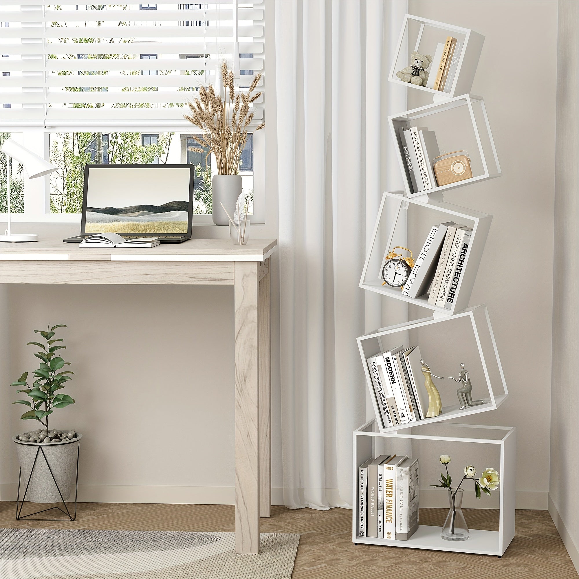 Modern 5-Tier White Metal Bookshelf - 170cm Tall, Easy Assembly, Durable & Sturdy for Home Office Decor, CDs/Book Storage Display