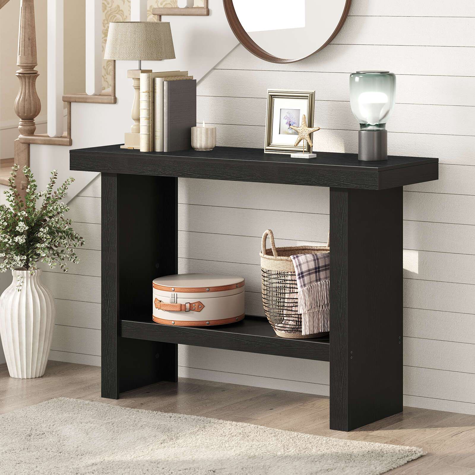 Modern Black Console Table 100 cm - Space-Saving Entryway & Narrow Sofa Side Table, Easy Assembly for Living Room, Hallway, Foyer, MAHANCRIS