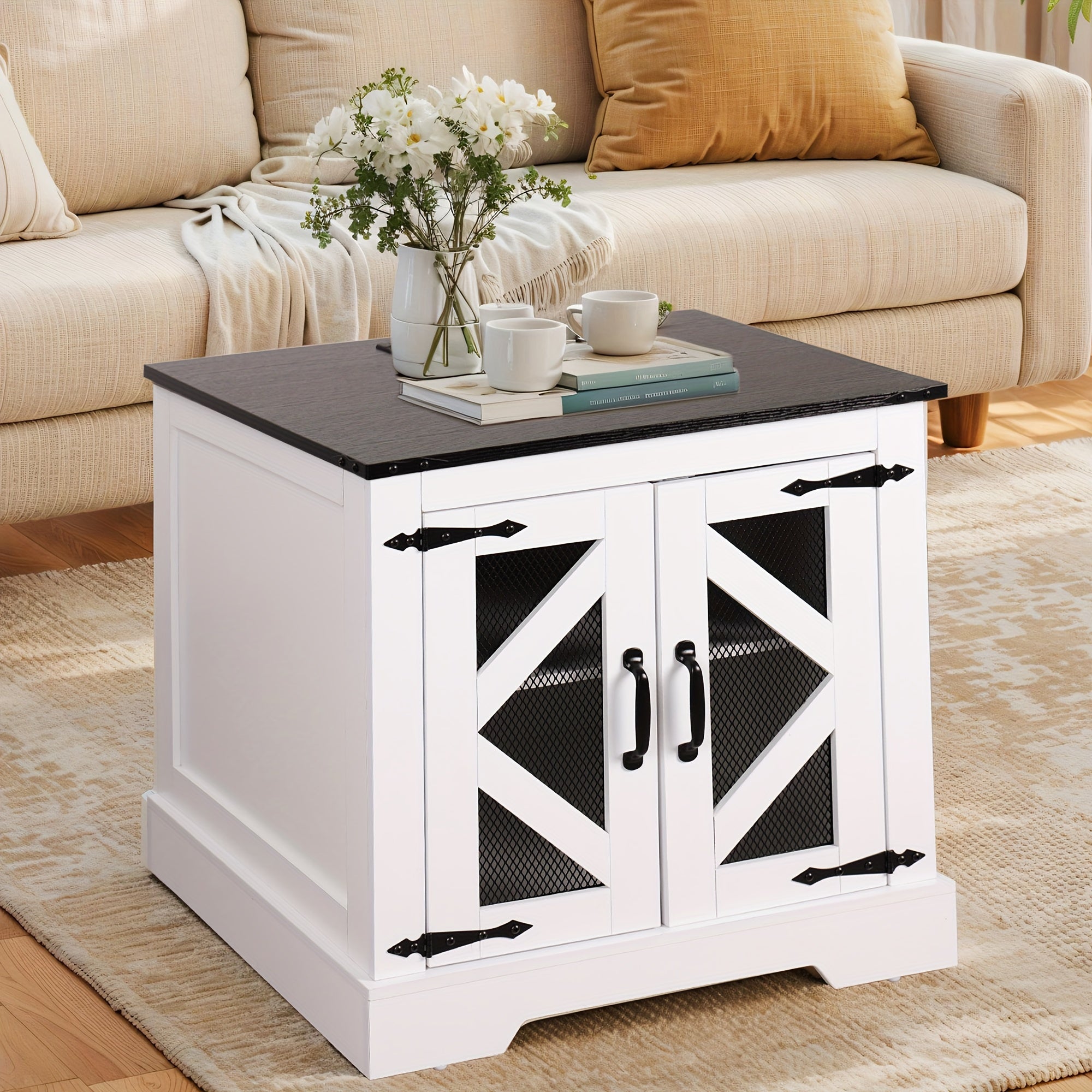 60cm Wood Farmhouse Night Stand With Charging Station, Storage Drawer Units, Bed Side Table Square End Table For Living Room, Bedroom