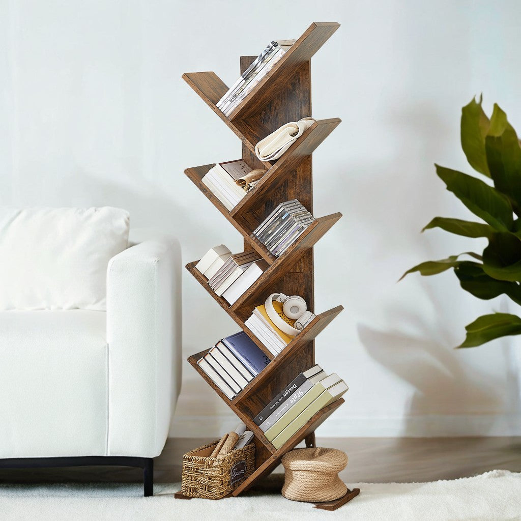 9-Tier Tree Bookshelf, Space-Saving Wooden Corner Shelf for Books, CDs, Games - Sturdy & Secure, Ideal for Bedroom, Living Room, Home Office Decor, Bookshelf Decorations