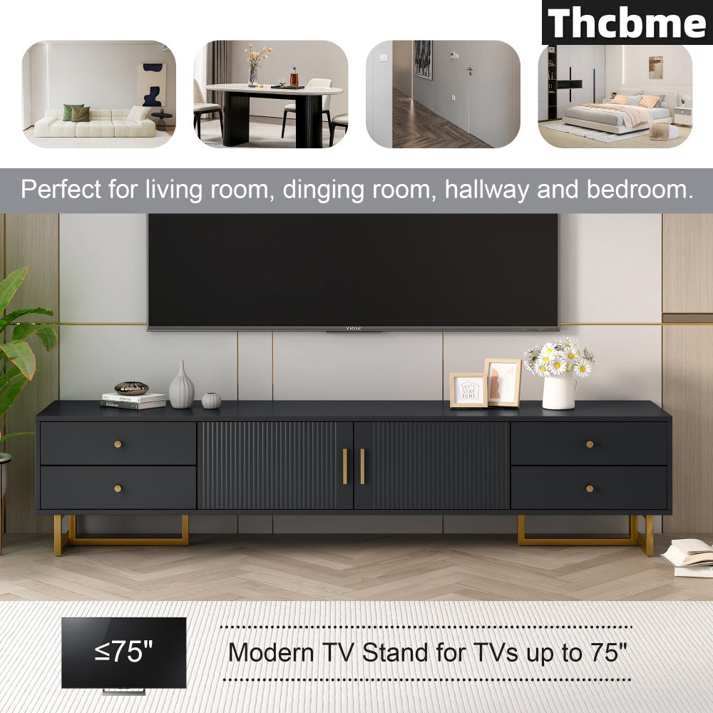 TV Stand for 65+ Inch TV, Entertainment Center TV Media Console Table, Modern TV Stand with Storage, TV Console Cabinet Furniture for Living Room, Office, Lab, Black.