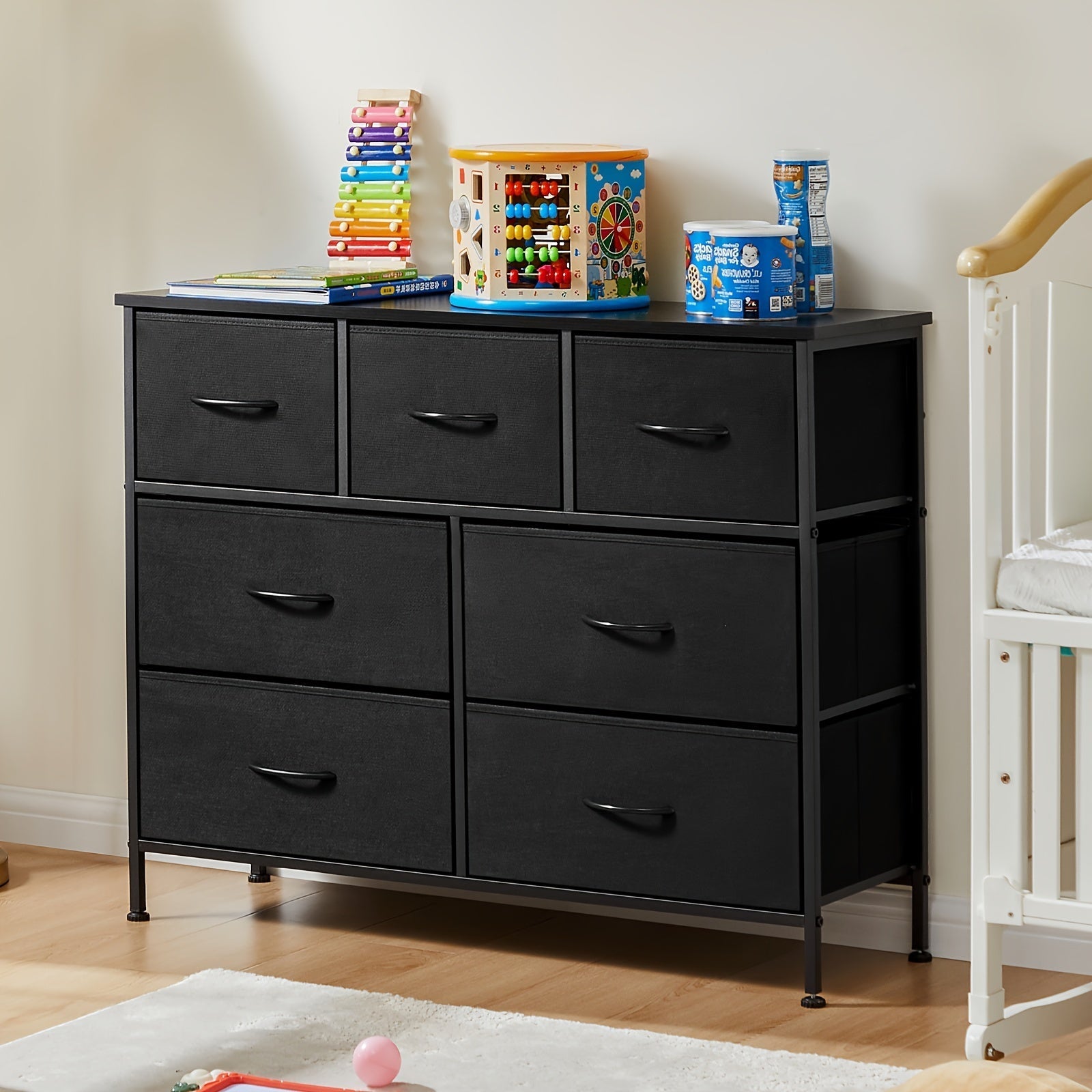 7 Drawers Dresser for Bedroom, Storage Dresser, Storage Chest Organizer Units, Dresser and Chest of Drawers, Storage Tower with Fabric Bins, Metal Frame, Lightweight Furniture for Living Room Storage Cabinets