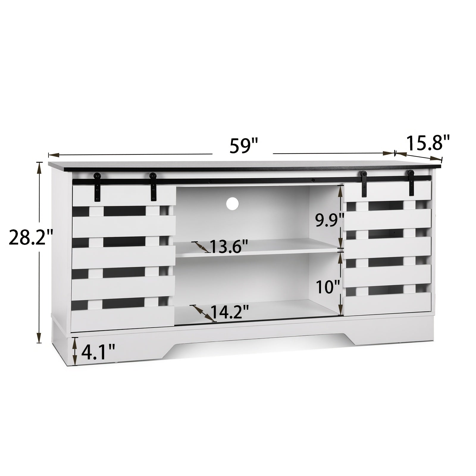 Farmhouse TV Stand For Televisions Up To 65 Inches, Modern Entertainment Center With Sliding Barn Doors, Mid Century TV Console Table With 2 Storage Cabinets, Storage Drawer Units