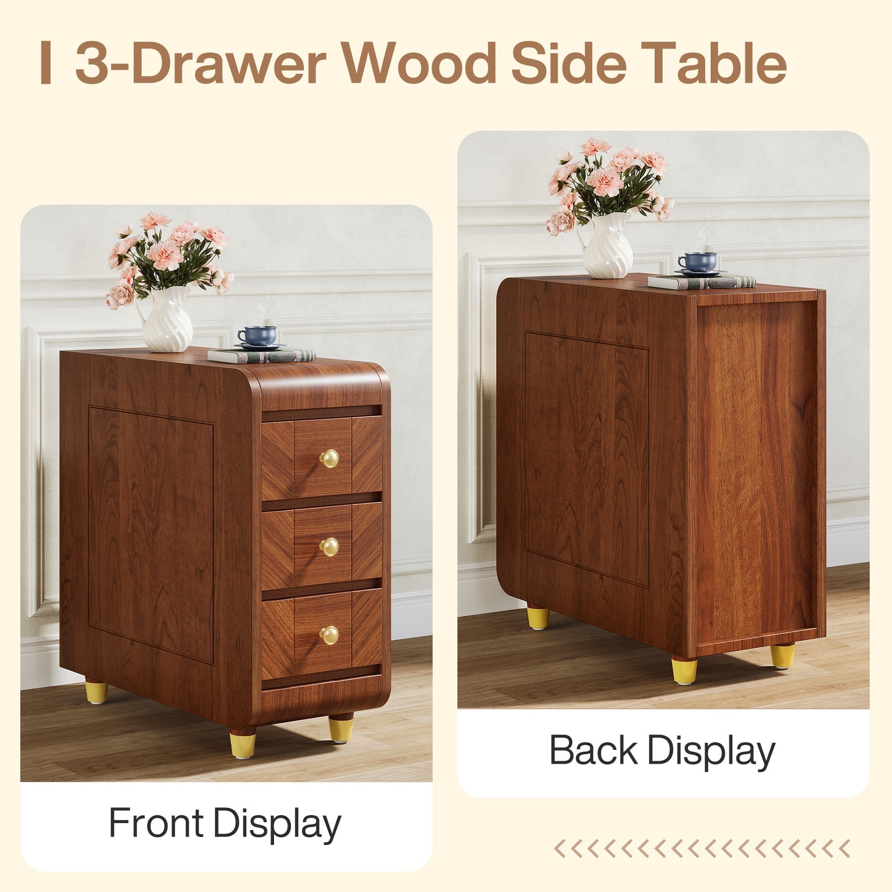 3-Drawer End Table, Small Classic Sofa Side table Bedside Table