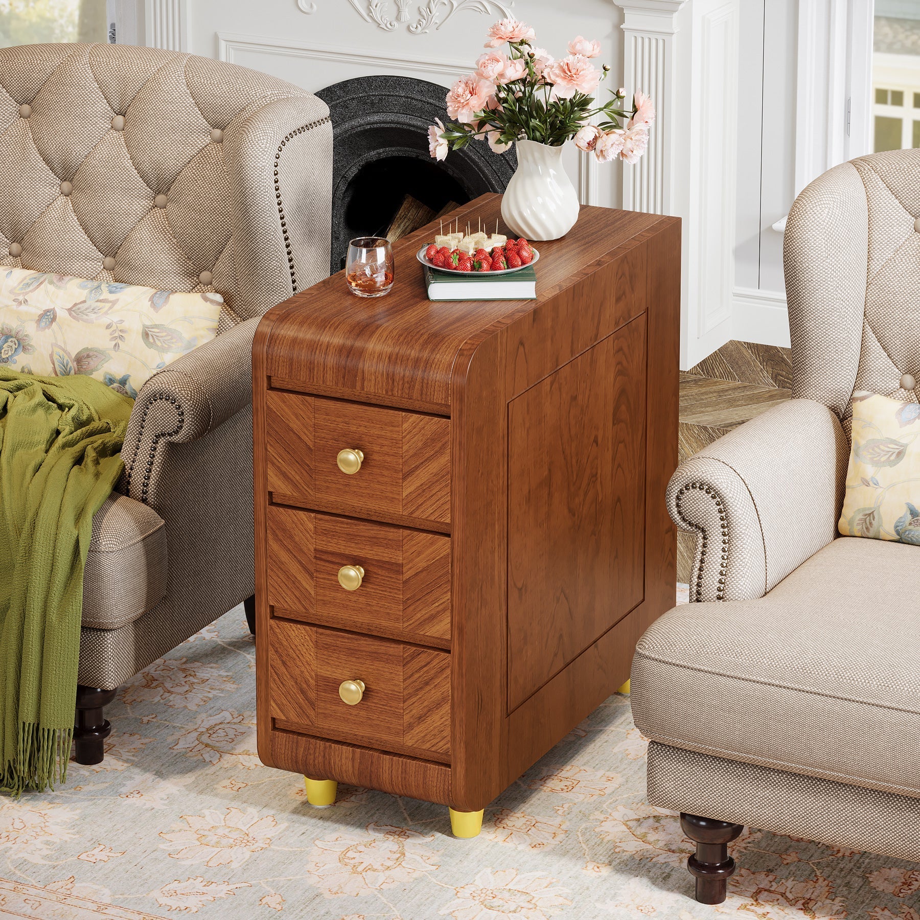 3-Drawer End Table, Small Classic Sofa Side table Bedside Table