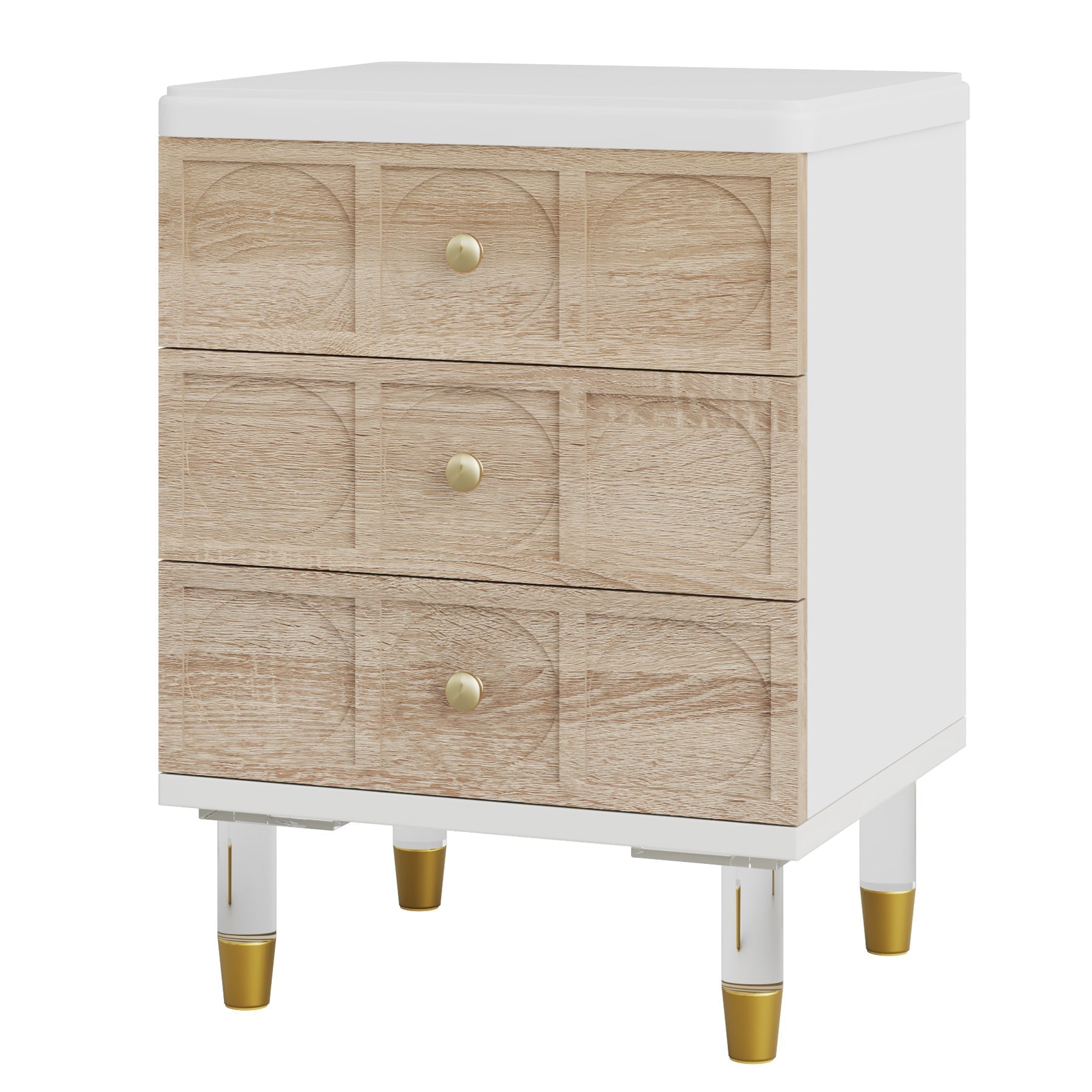 3-Drawer Nightstand Bedside Table with Acrylic Metal Legs (Converted to cm)