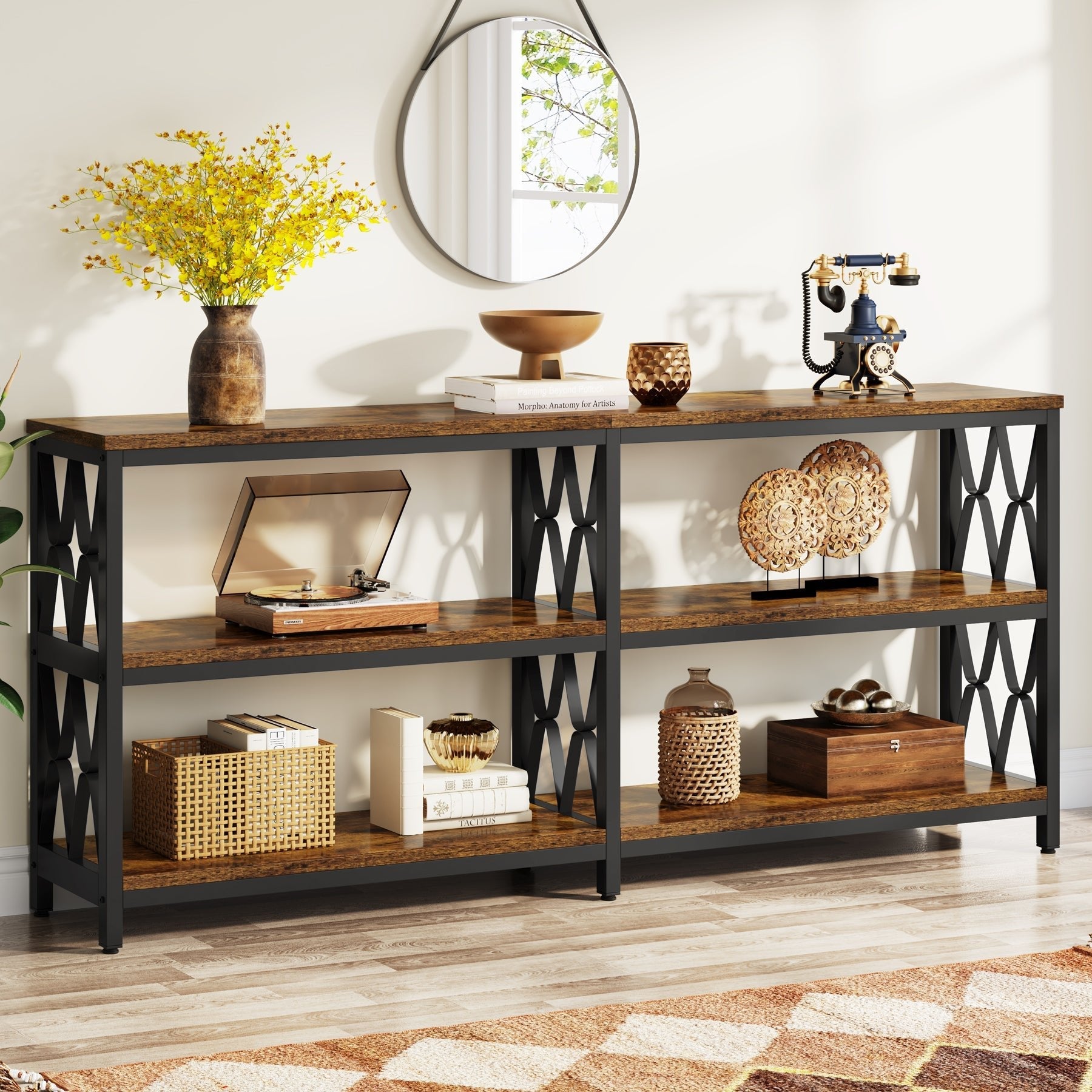 3-Tier Console Table, 180 cm Industrial Sofa Foyer Table for Living Room