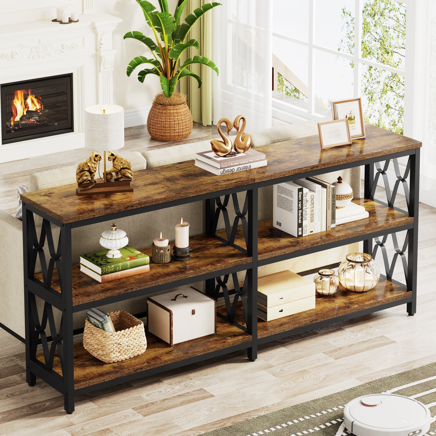 3-Tier Console Table, 180 cm Industrial Sofa Foyer Table for Living Room