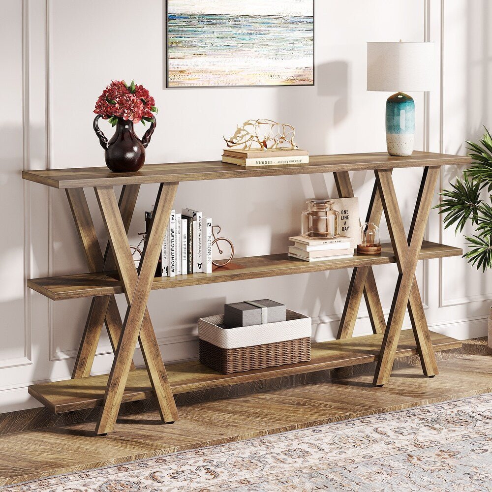 3-Tier Console Table, Farmhouse Hallway Table with Storage Shelves (in cm)