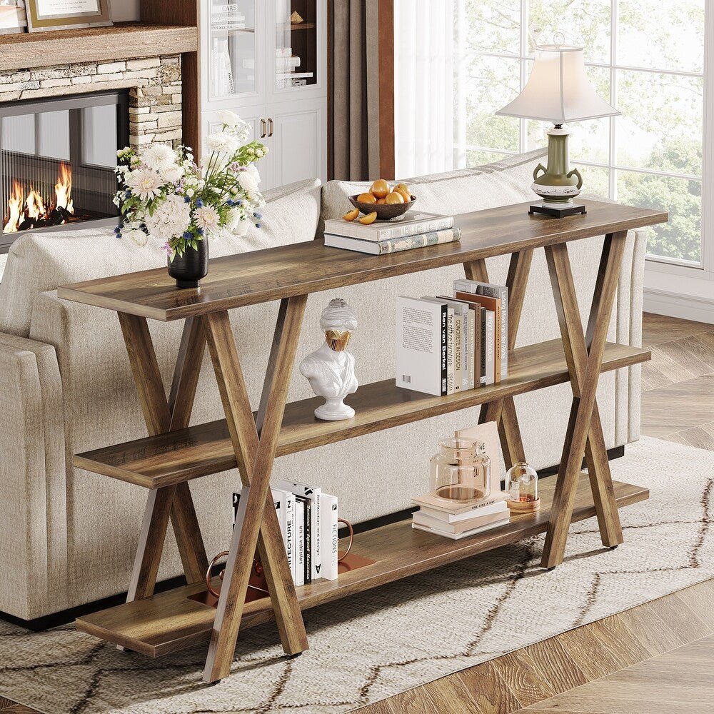 3-Tier Console Table, Farmhouse Hallway Table with Storage Shelves (in cm)