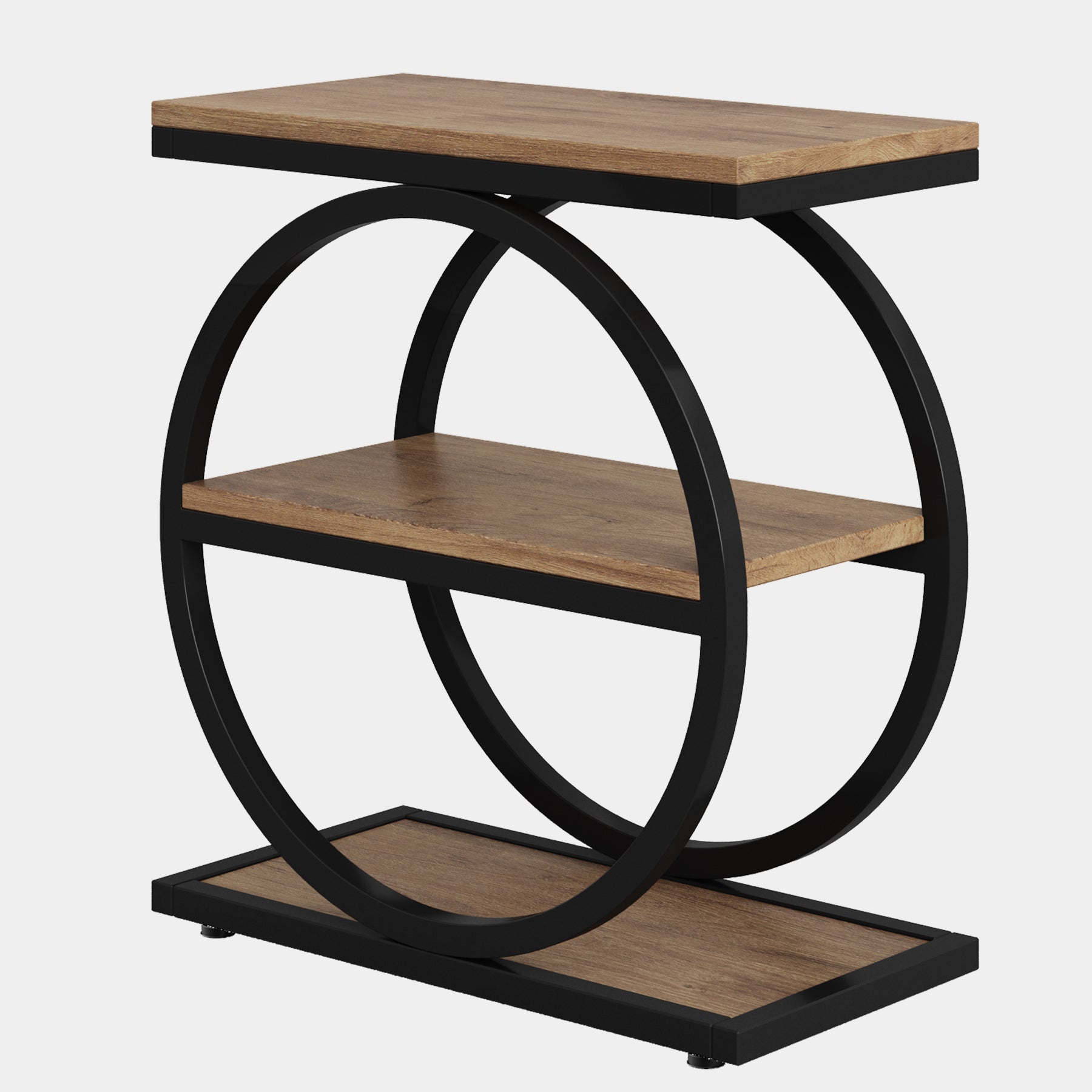 3-Tier End Table, Industrial Sofa Side Table with Round Metal Frame