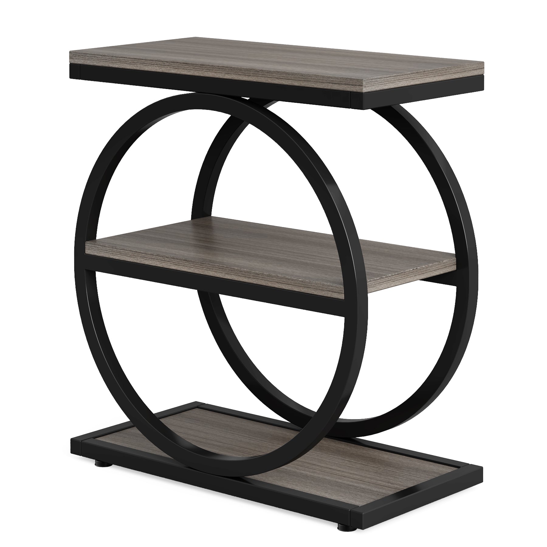 3-Tier End Table, Industrial Sofa Side Table with Round Metal Frame