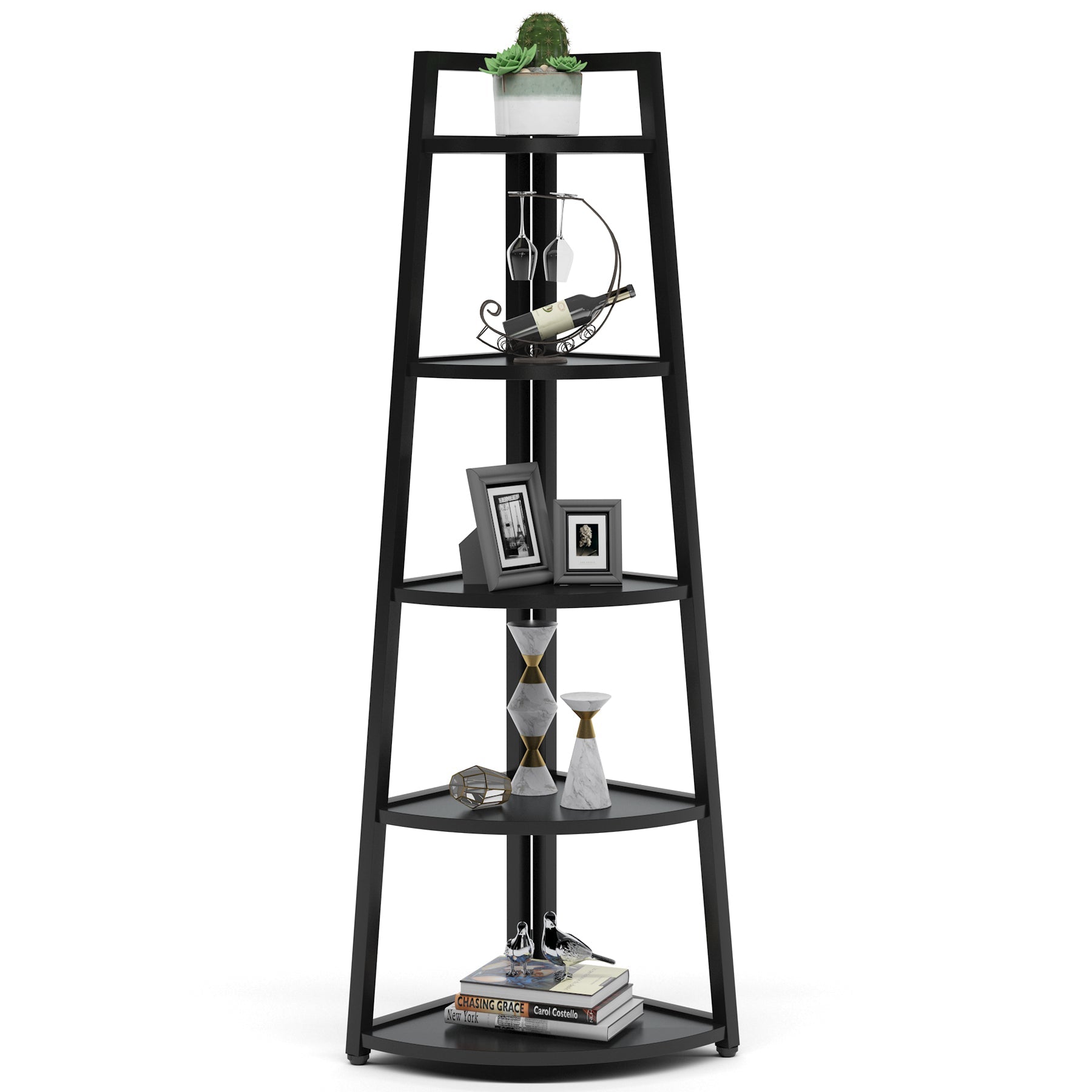 5-Tier Corner Shelf, 178 cm Tall Corner Ladder Shelf Small Bookshelf