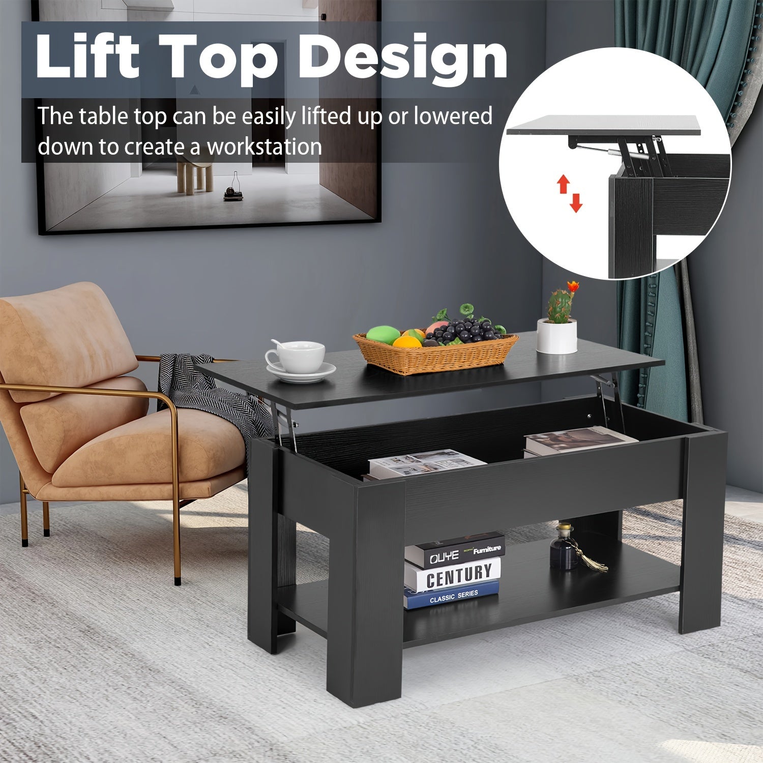 Lift Top Coffee Table With Storage Shelf Wooden Lift Tabletop For Home Living Room Reception Room Office