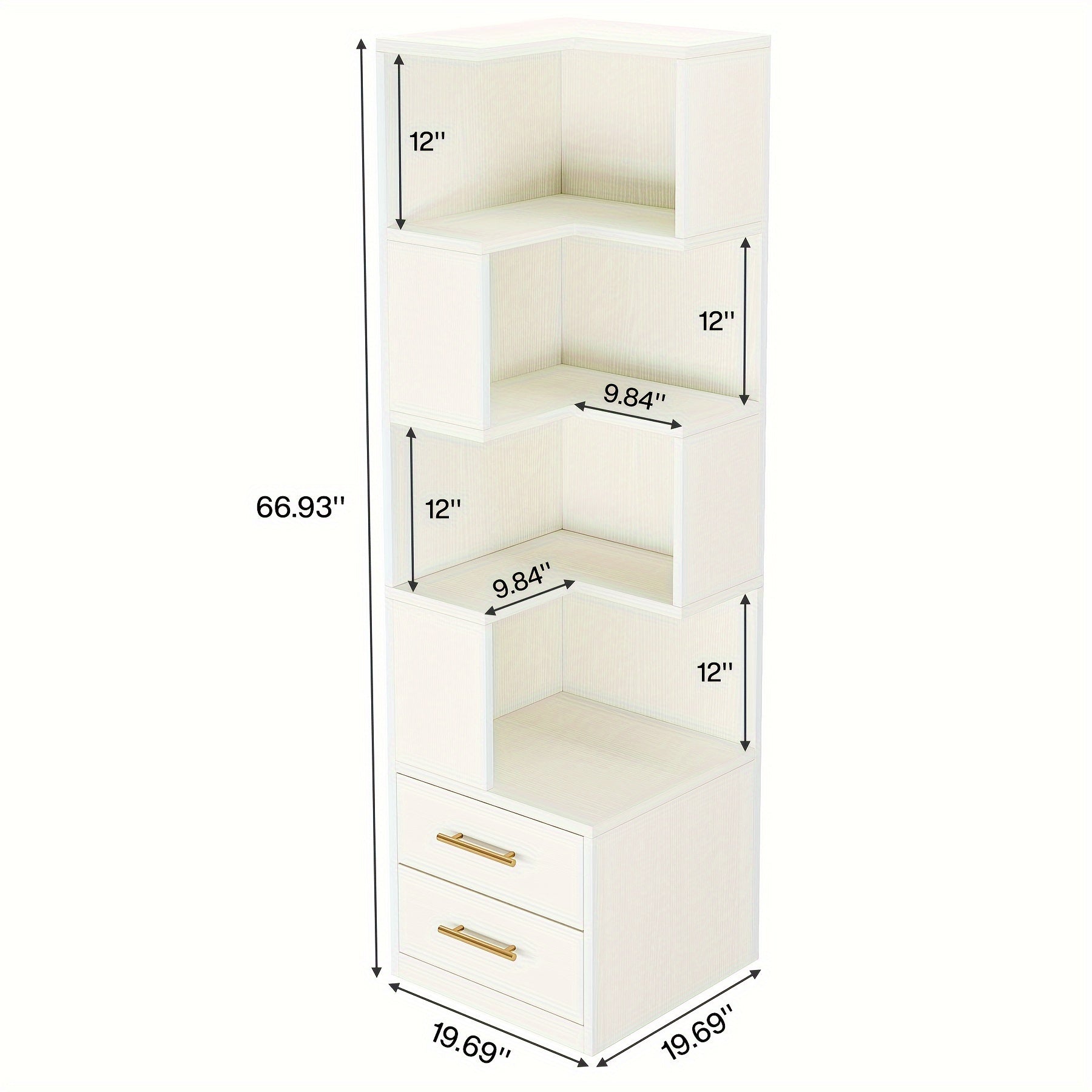 5-Tier Corner Bookshelf, 170cm Modern Bookcase with 2 Storage Drawers for Halloween, Beige