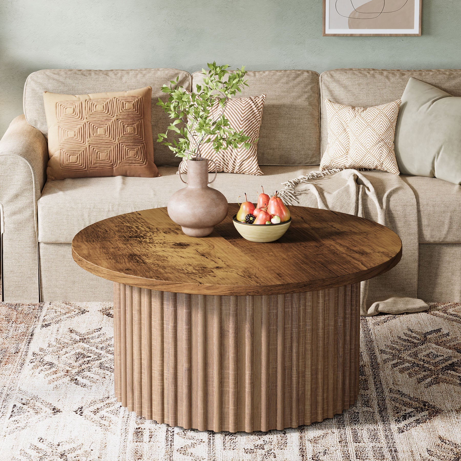 80 cm Coffee Table, Farmhouse Circle Center Table Sofa Side Table