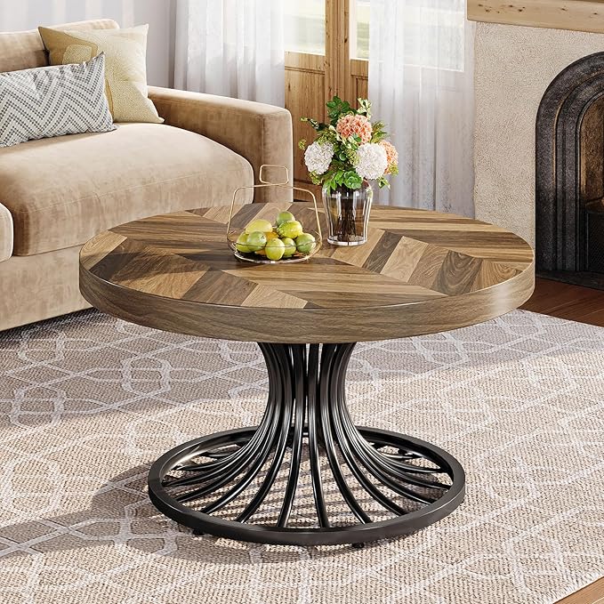 80 cm Coffee Table, Wooden Accent Center Table with Stylish Pedestal