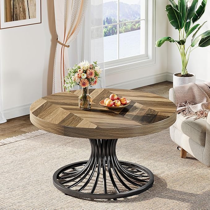 80 cm Coffee Table, Wooden Accent Center Table with Stylish Pedestal