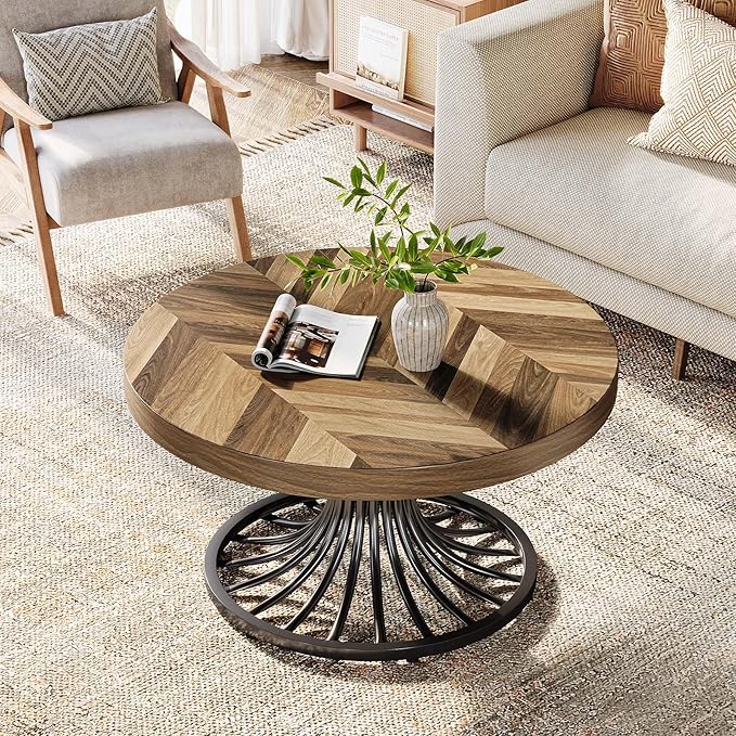 80 cm Coffee Table, Wooden Accent Center Table with Stylish Pedestal