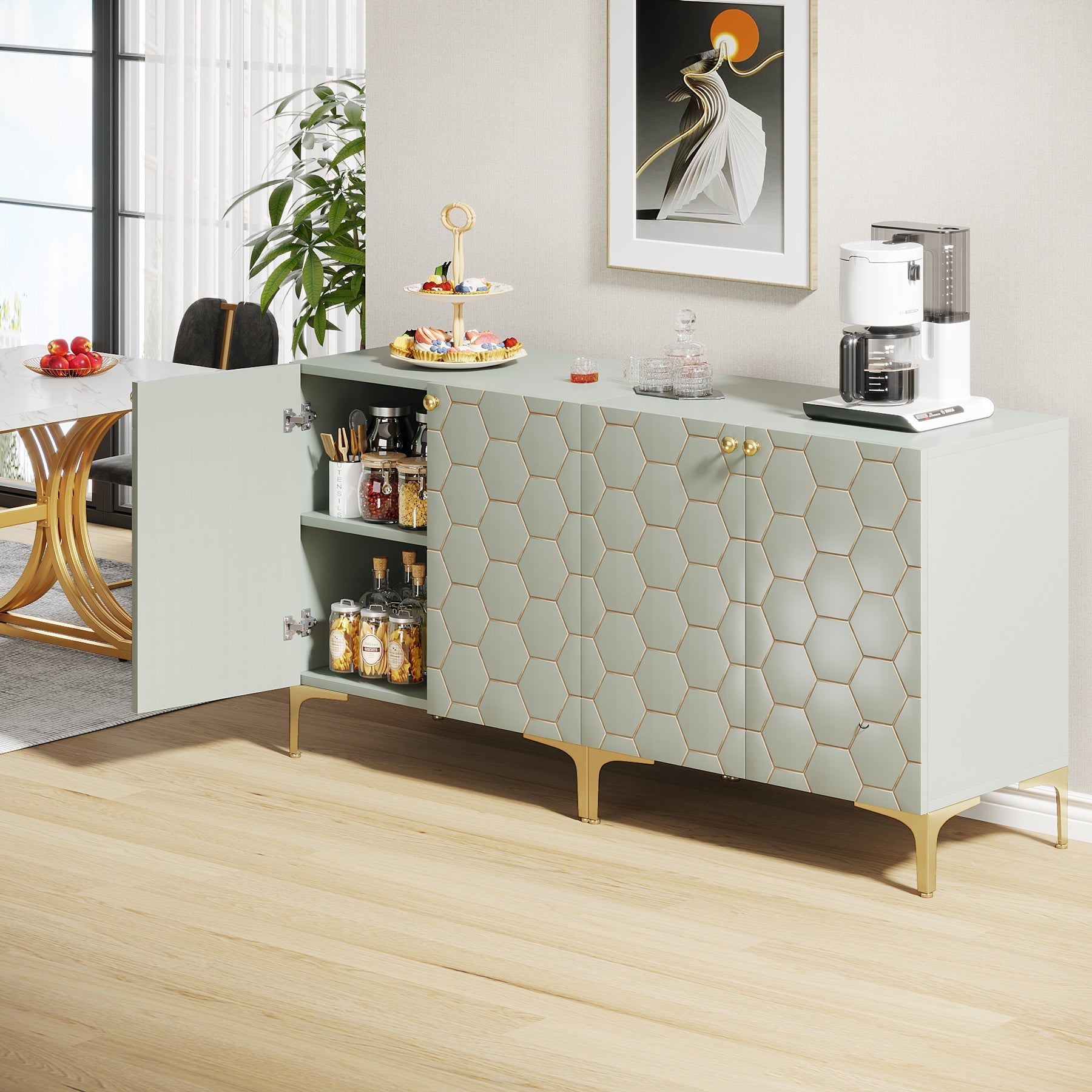 80 cm Sideboard Buffet Set of 2, Modern Storage Cabinet with Doors