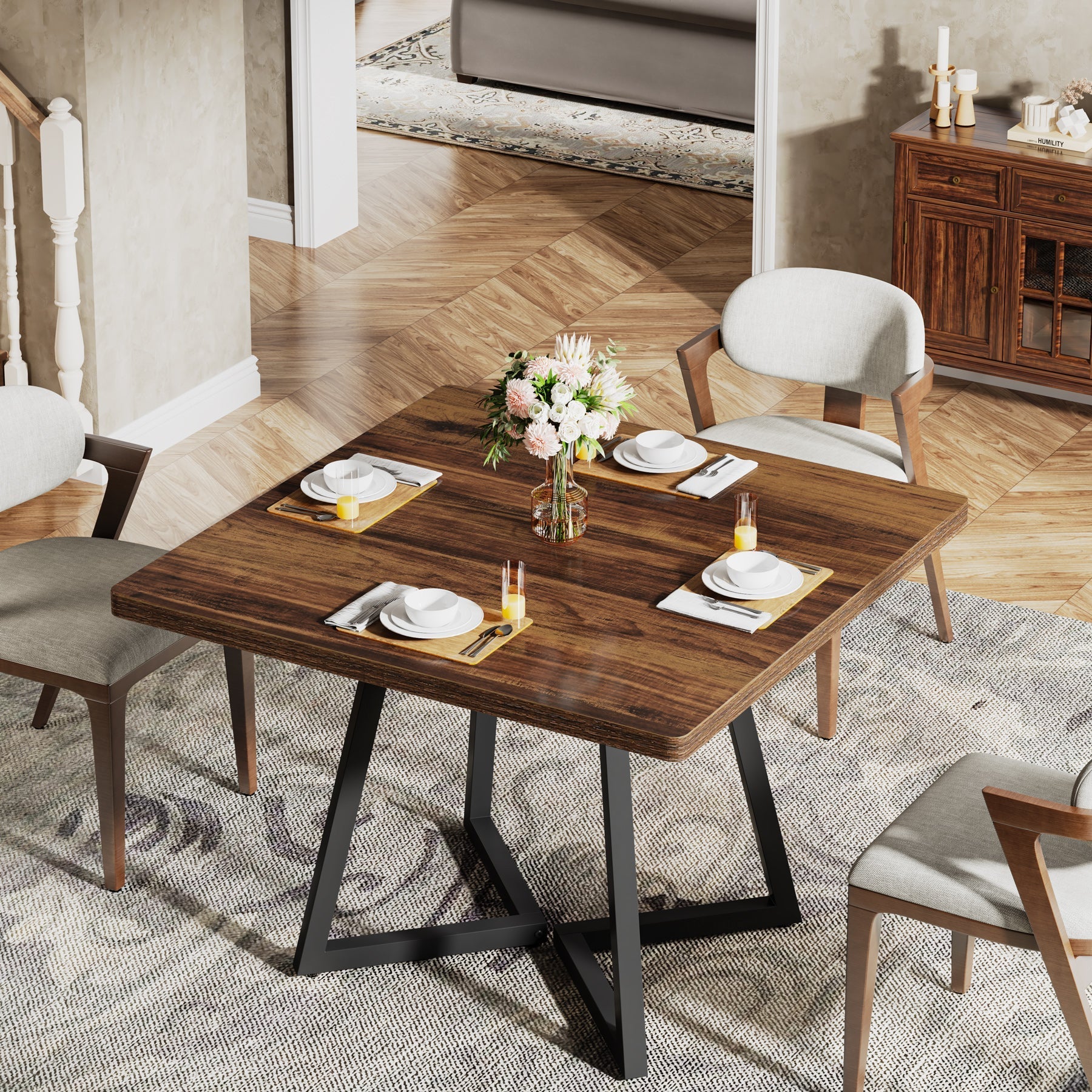 80 cm Square Dining Table, Wood Kitchen Table for 4