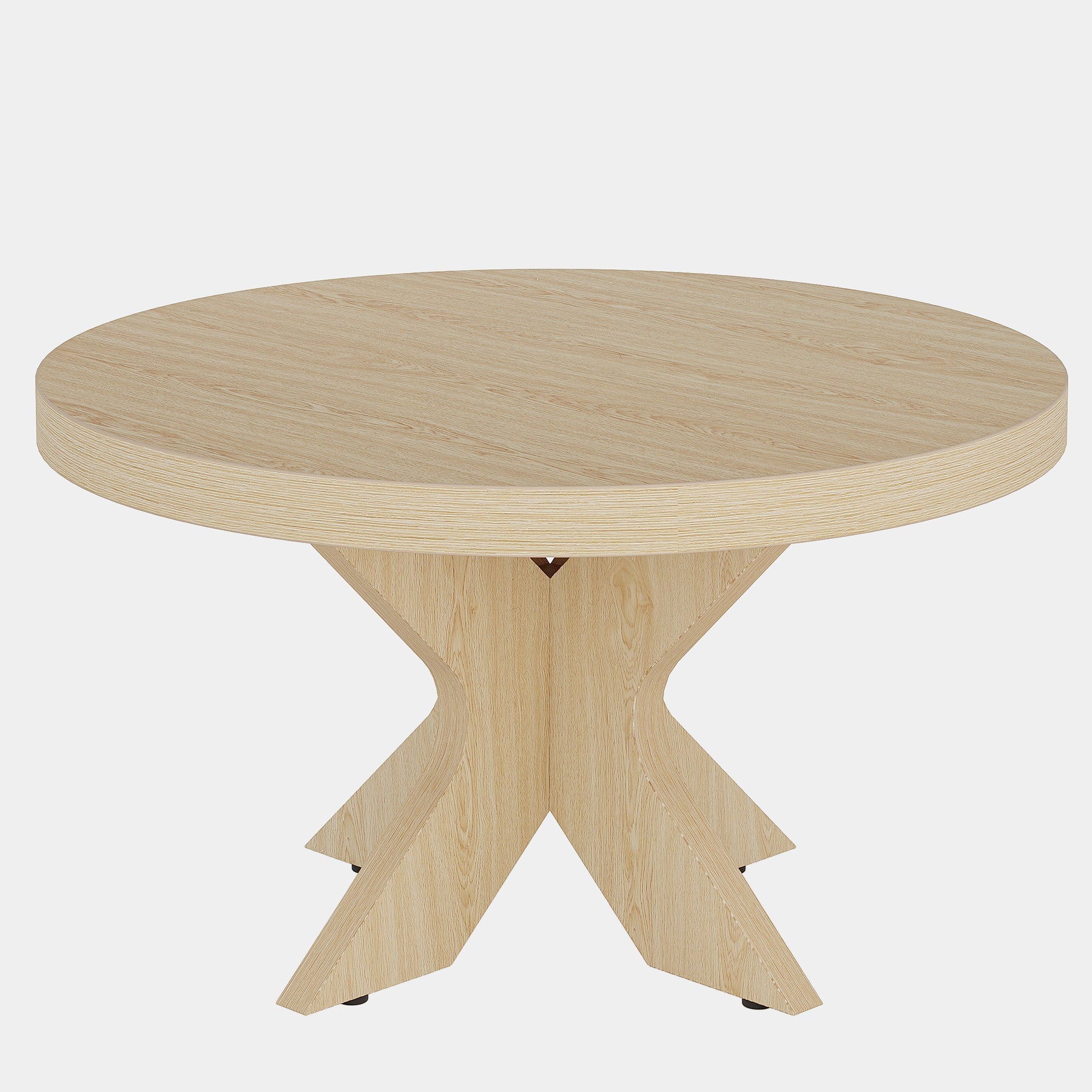 80 cm Wood Coffee Table, Round Center Table with Double X-Shaped Base