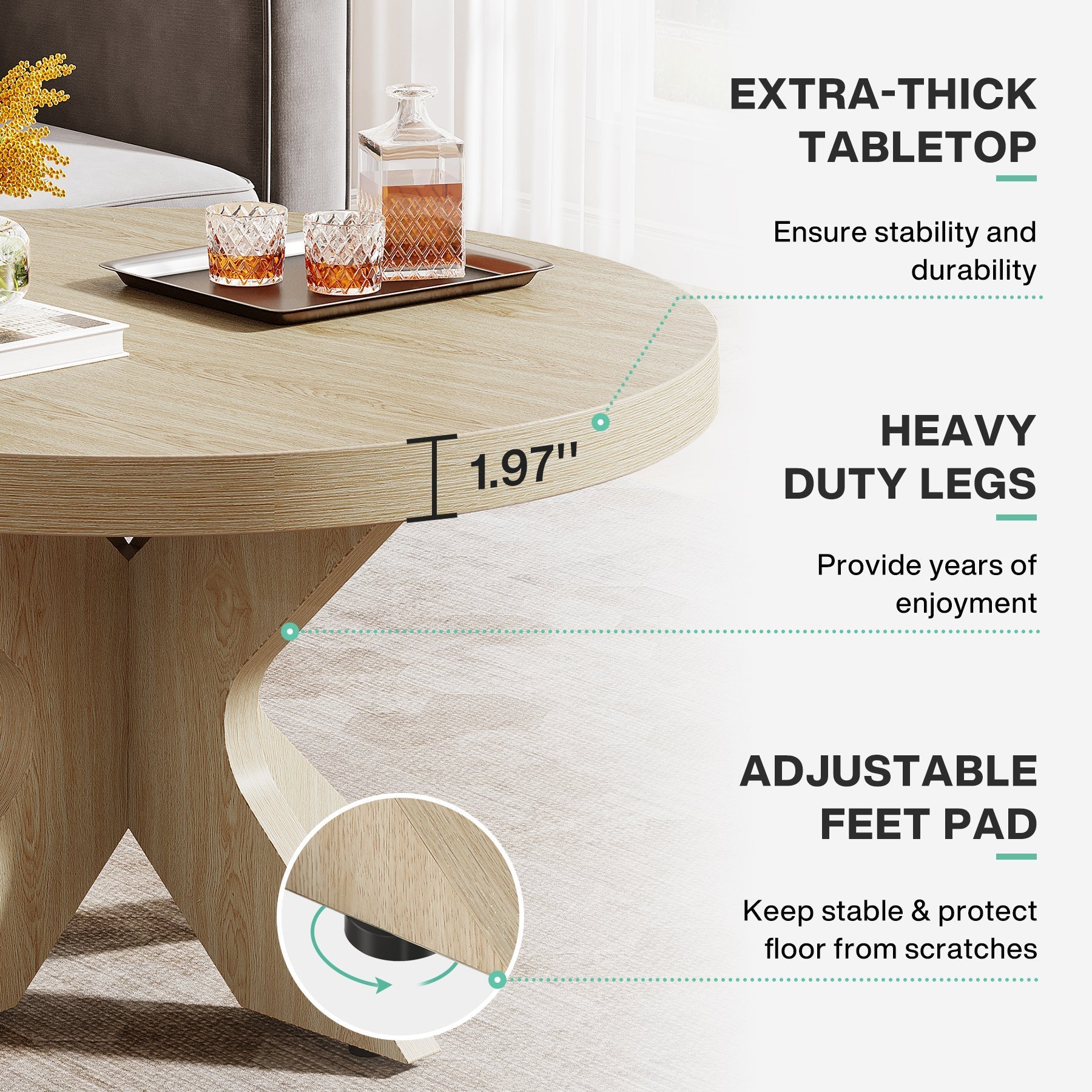 80 cm Wood Coffee Table, Round Center Table with Double X-Shaped Base