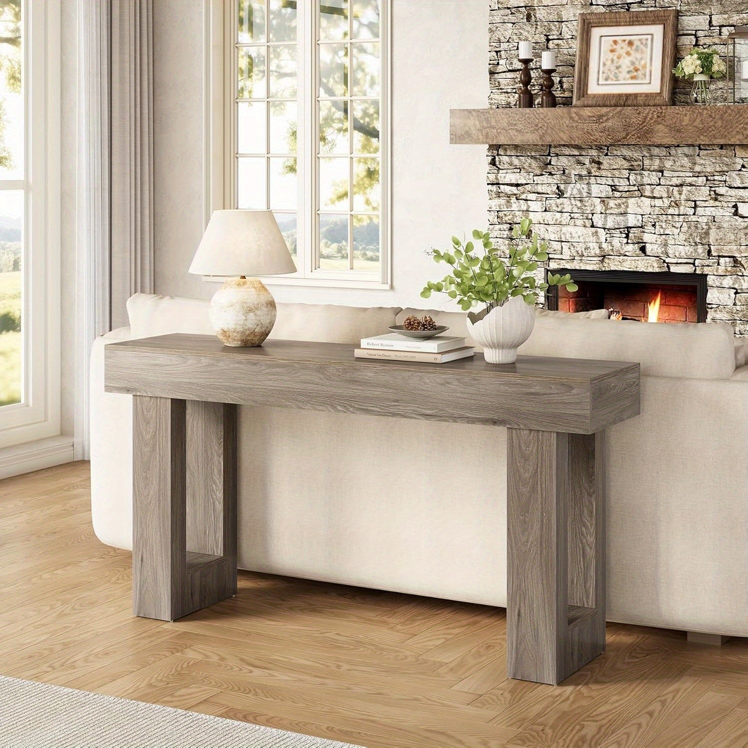 Chic 160 cm Grey Wooden Console Table - Versatile Entryway, Foyer & Living Room Sofa Table with Ample Storage Space