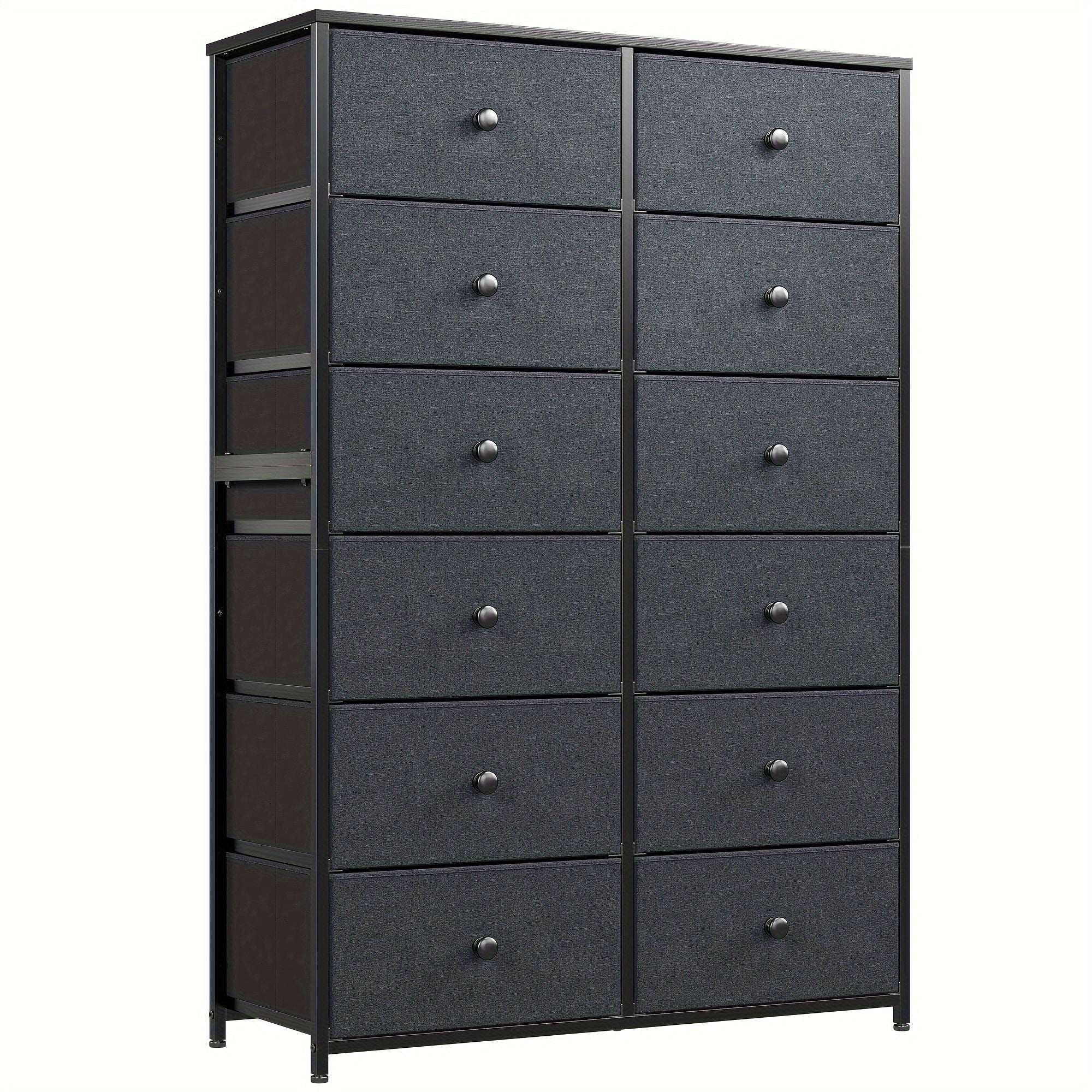 12 Drawer Dresser, Tall Dressers For Bedroom With Wooden Top And Metal Frame, Black Dresser & Chest Of Drawers For Bedroom, Closet Living Room, Black Grey, 11.9" D X 34.8" W X 52.2" H