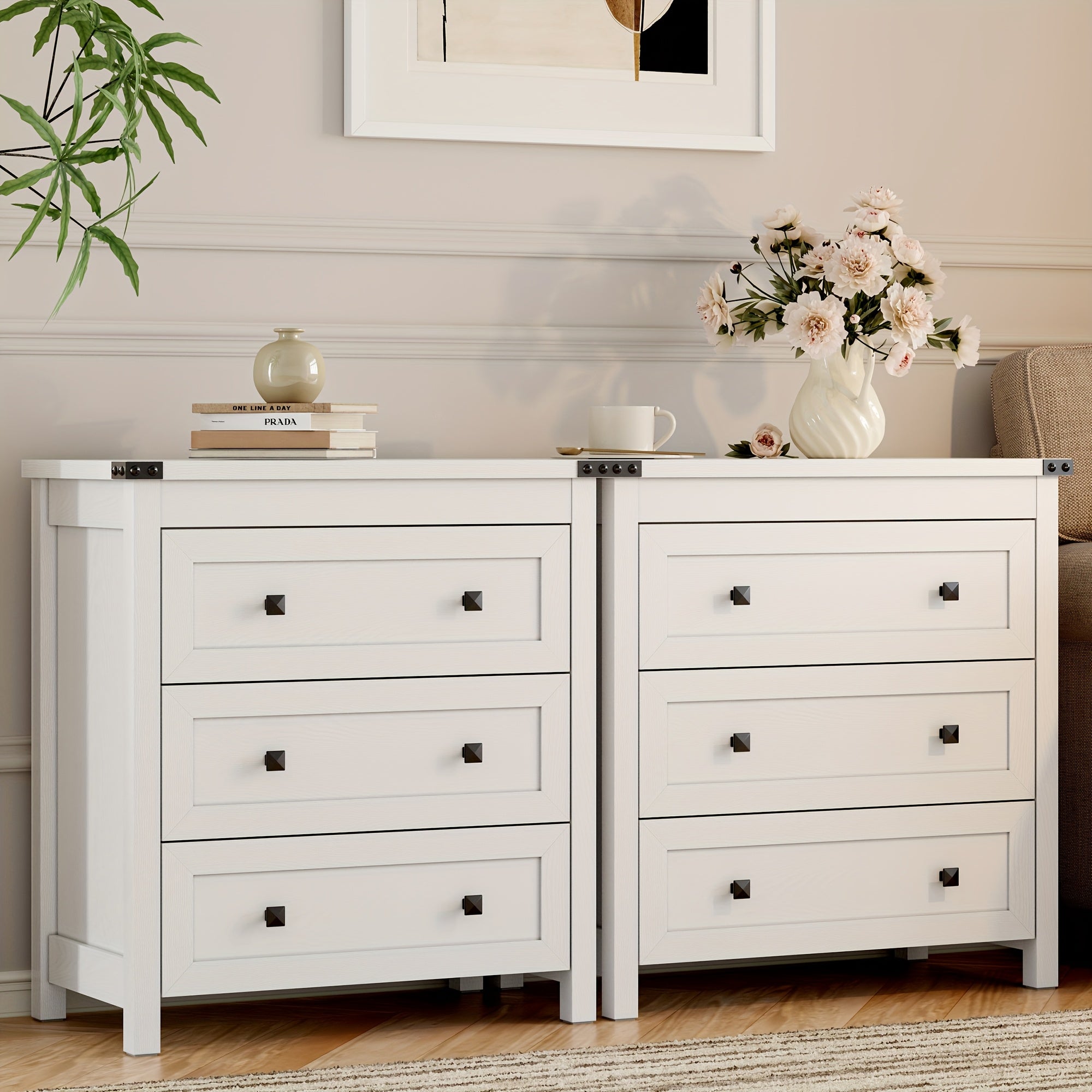 Dresser for Bedroom with 3 Drawers, Small Chests of Drawers, Farmhouse Wood Tall Nightstand Bedside End Table, Modern Closet Clothes Storage Drawer Organizer for Living Room, Entryway, Hallway