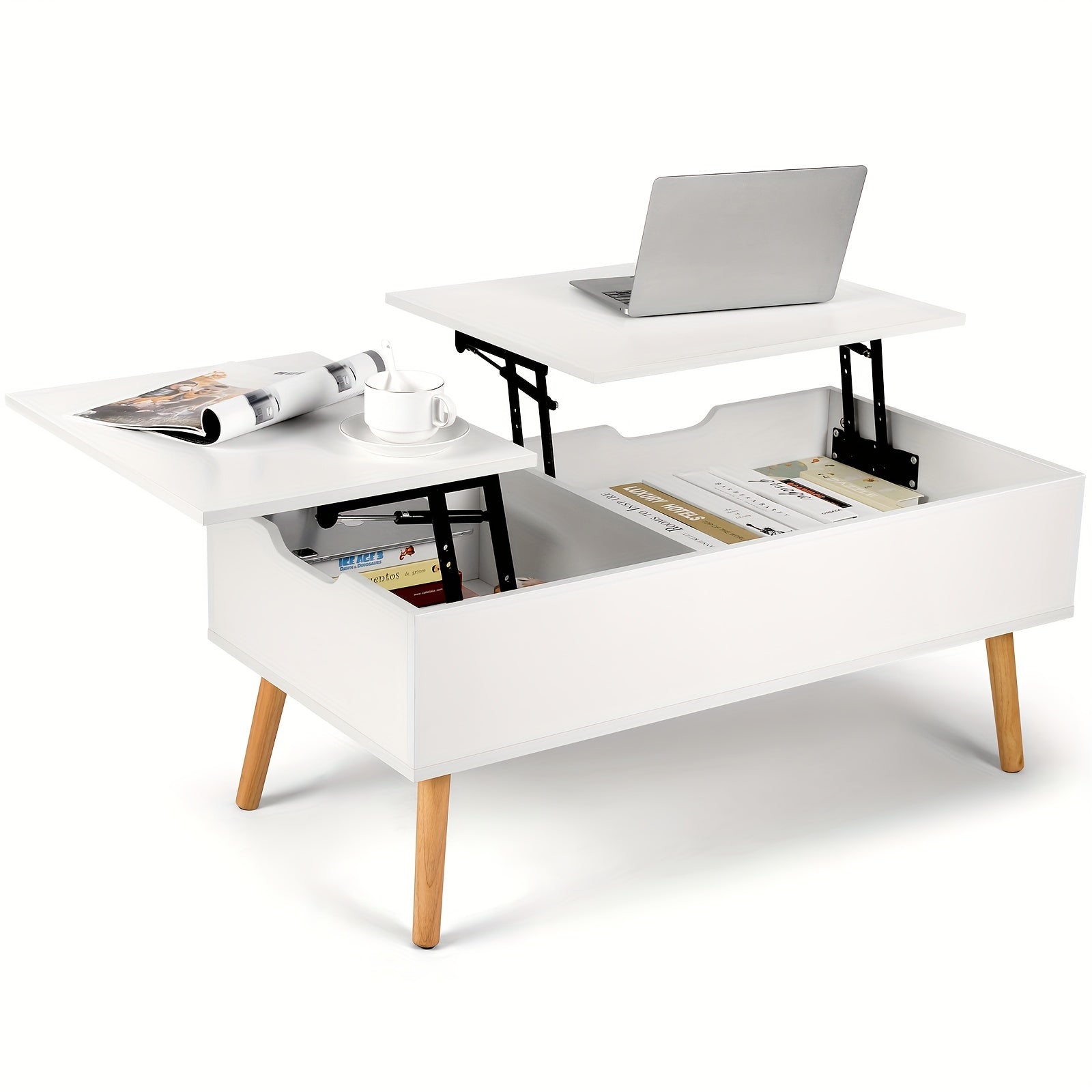 99cm Coffee Table With Double Lifting Tob, Hidden Storage Compartment