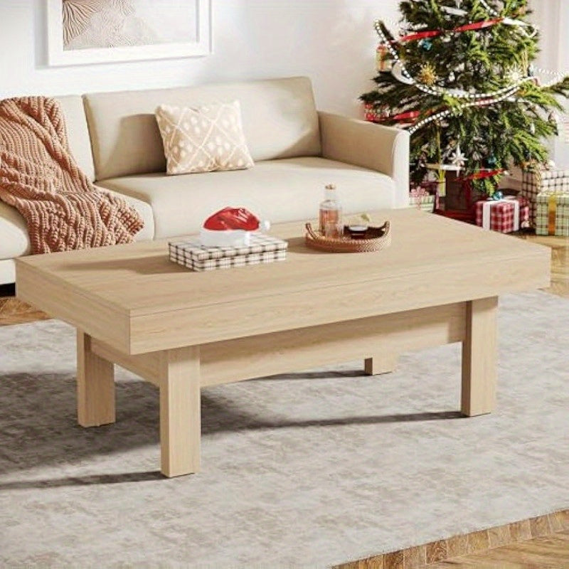 Contemporary 120cm Hardwood Coffee Table, Solid Wood & Wood-Based Panel Construction, Modern Farmhouse Style, Space-Saving Design, with No Electricity Required, for Living Room, Bedroom, Home Office