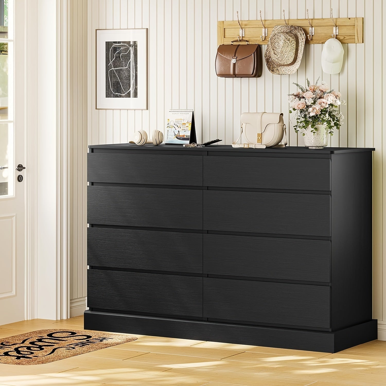 8 Drawers Dresser for Bedroom, Long Chest of 8 Drawers Storage Cabinet for Living Room Entryway, Black