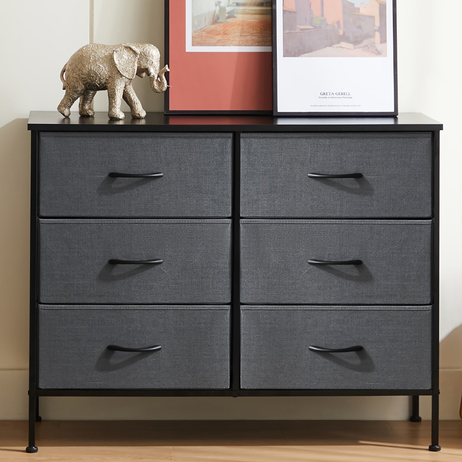 Dresser with 6 Drawers - Fabric Storage Tower, Organizer Unit for Bathroom Storage, Living Room, Hallway, Closets - Sturdy Steel Frame, Wooden Top & Easy