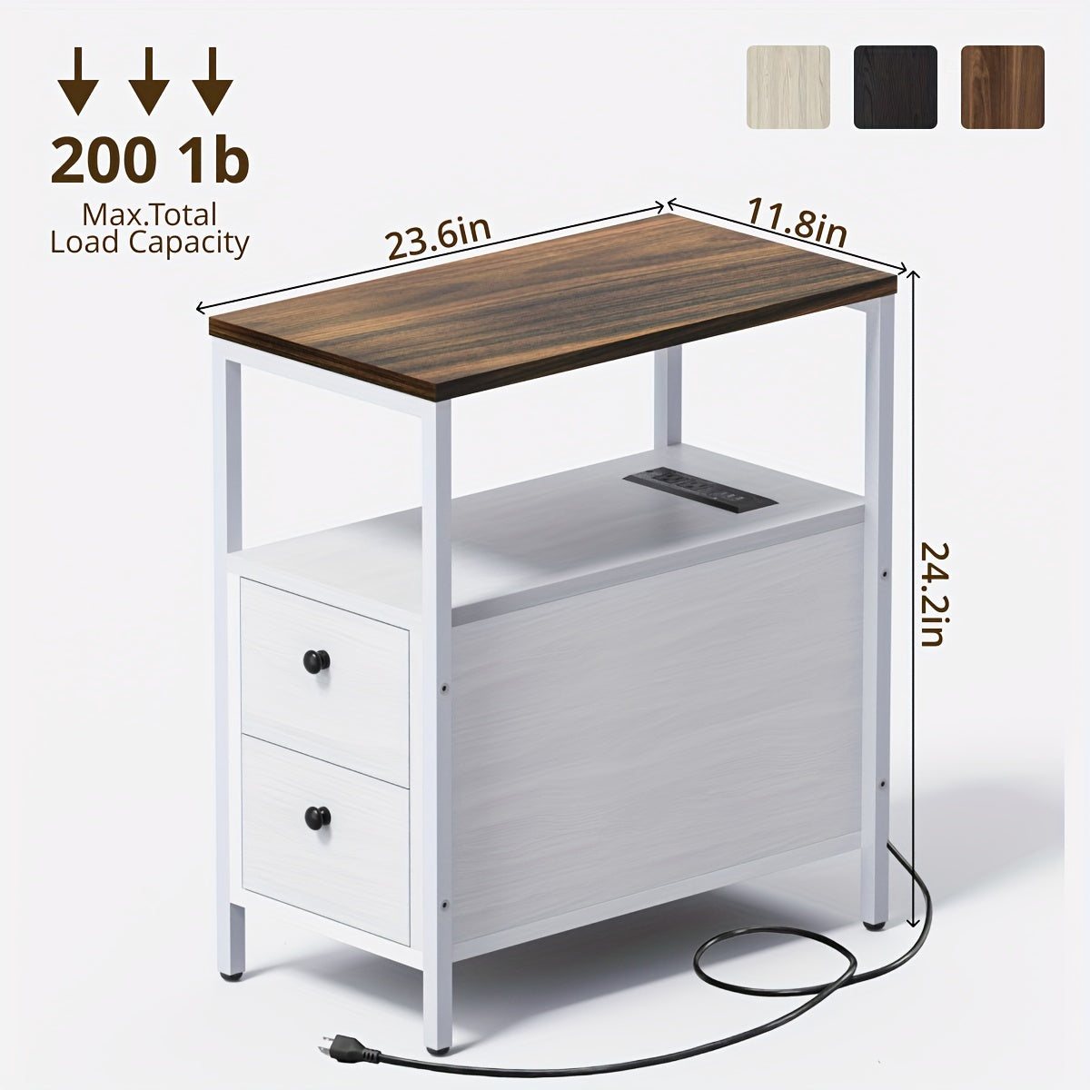 Side Table, 1pc, Narrow Nightstand With 2 Drawers, Living Room End Table With Storage, Slim Bedside Table For Small Spaces