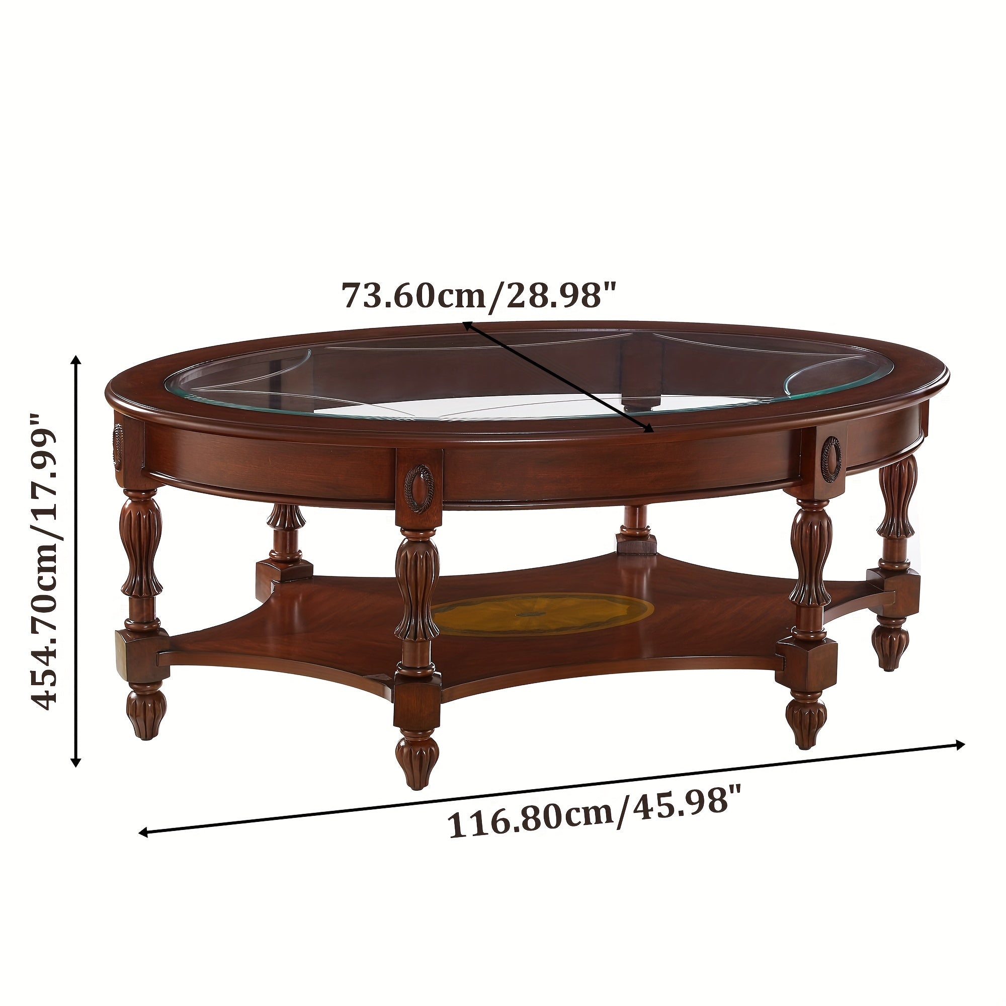 Vintage Oval Glass Coffee Tables For Living Room, Solid Wood Coffee Table With Glass Top, Elegant Coffee Tables For Small Space, Easy Assembly