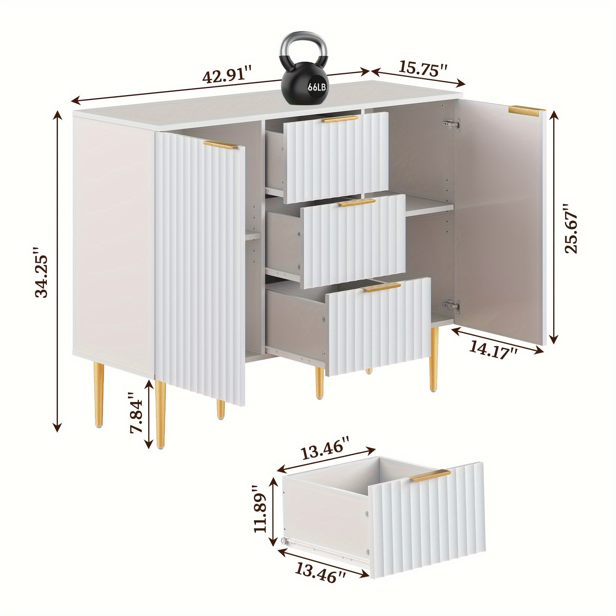 Sideboard Buffet Cabinet With 3 Drawers And 2 Doors, Fluted Sideboard Cabinet With Adjustable Shelves, Modern Credenza Accent Cabinet For Entryway, Living Room, Dining Room for lab